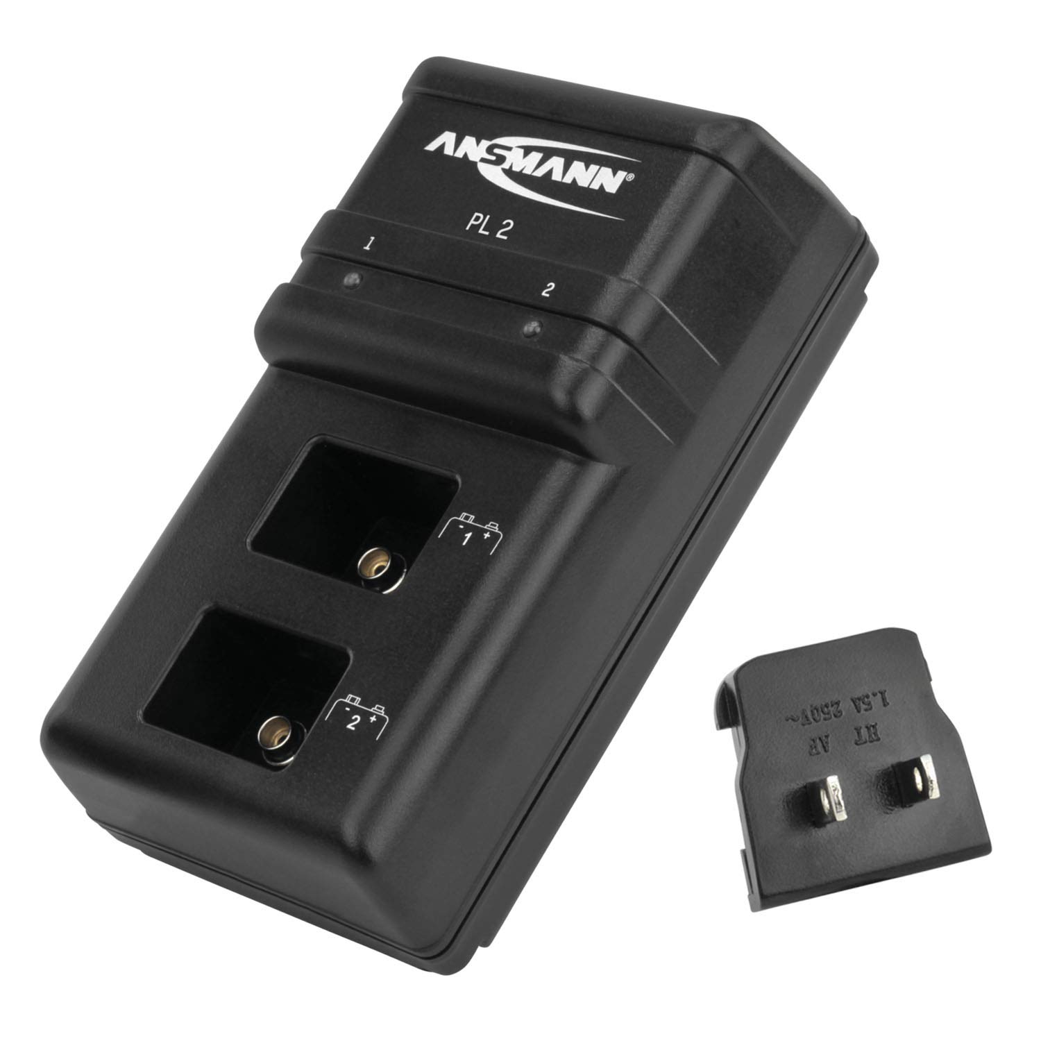 ANSMANN 9V Battery Charger Powerline 2 - Dual Bay Charger for NiMH/NiCd Rechargeable 9V Batteries with 2-Pack 300mAh Batteries Included - Perfect for Smoke Detectors, Guitar Pedals, and Electronic Toys