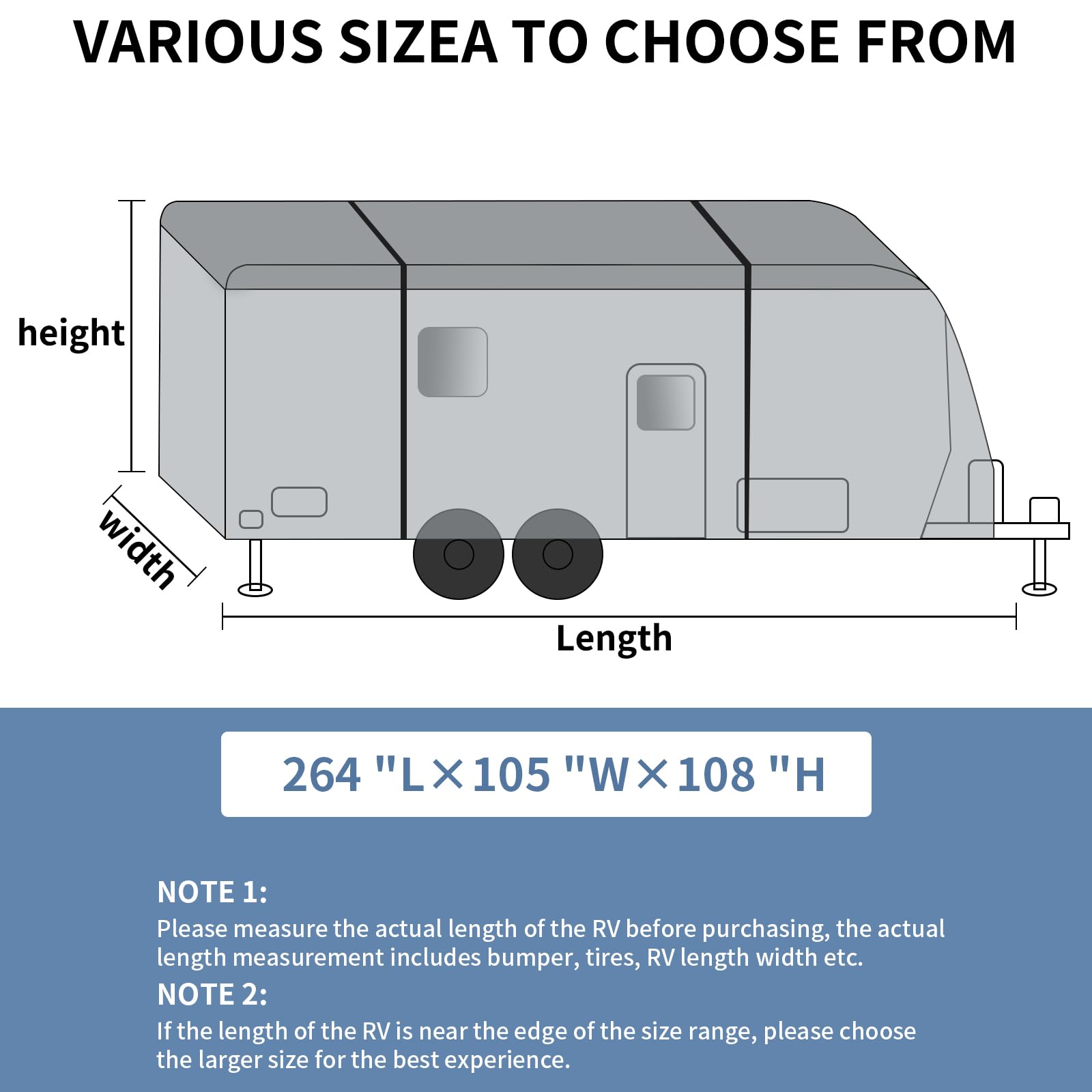 Heavy Duty 20-22 FT RV Cover - Waterproof, Rip-Resistant, UV Protection Camper Cover with Windproof Straps for Winter Snow Protection | Ideal for Outdoor Storage, Travel Trailers, and Camper Vans