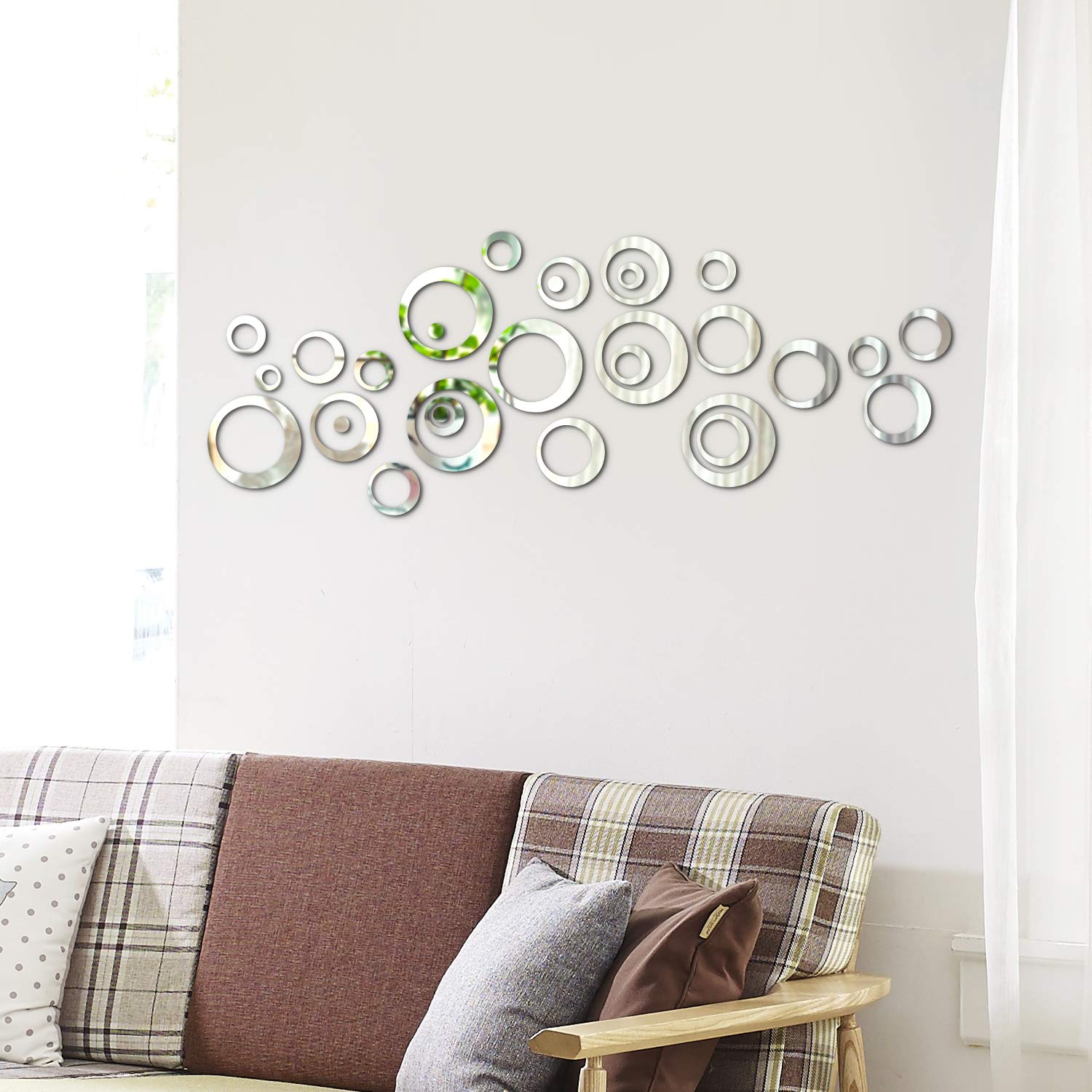 Self-Adhesive Acrylic Mirror Wall Decals - 48-Piece Removable Sticker Set for Home, Living Room & Bedroom Decor (Style A) - Perfect for DIY Wall Art, Nursery Accents, and Modern Interior Design