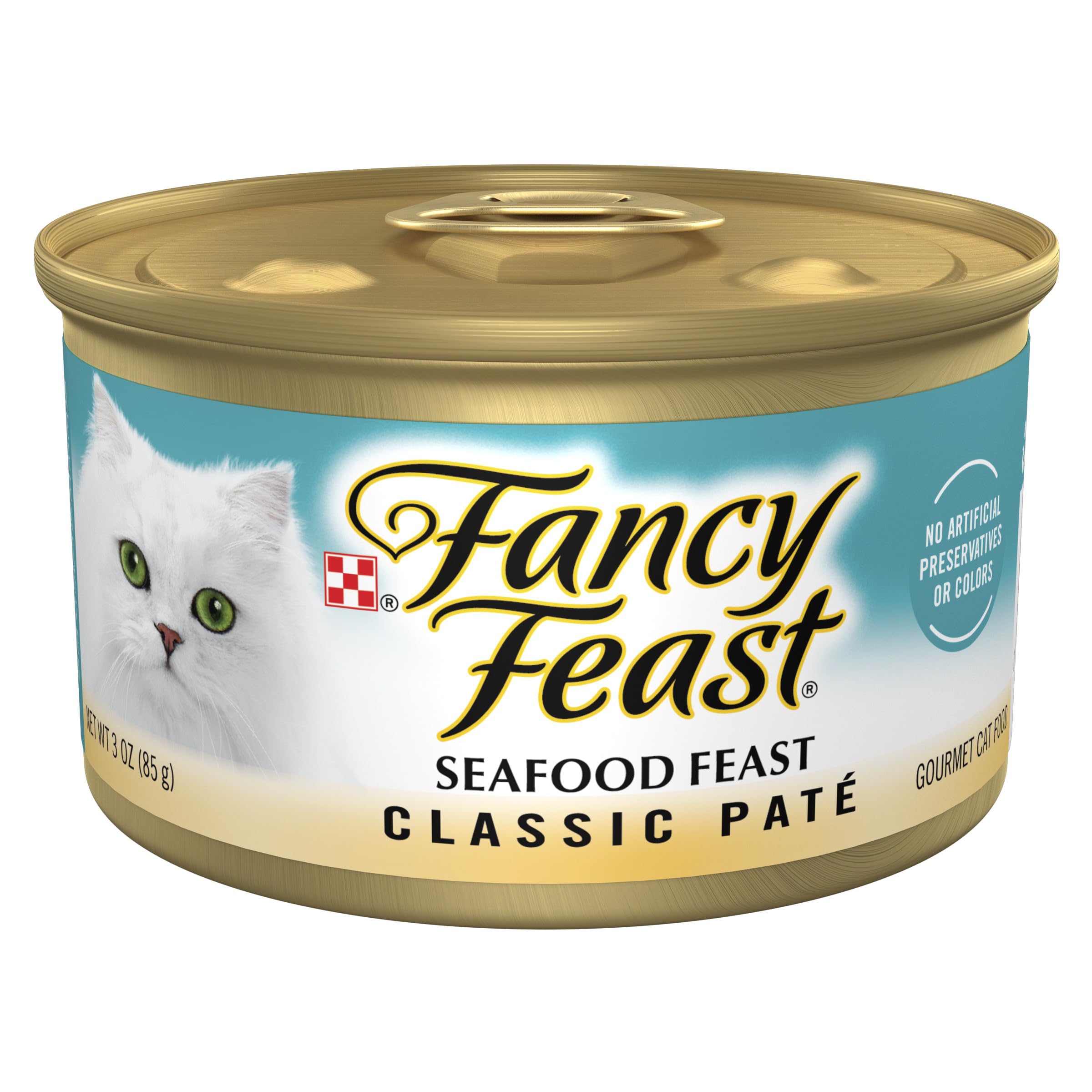 Purina Fancy Feast Grain Free Wet Cat Food - Seafood Pate Variety Pack (24 Cans, 3oz Each) | High Protein, Natural Ingredients for Adult Cats | Perfect for Mealtime, Travel & Feeding Picky Eaters