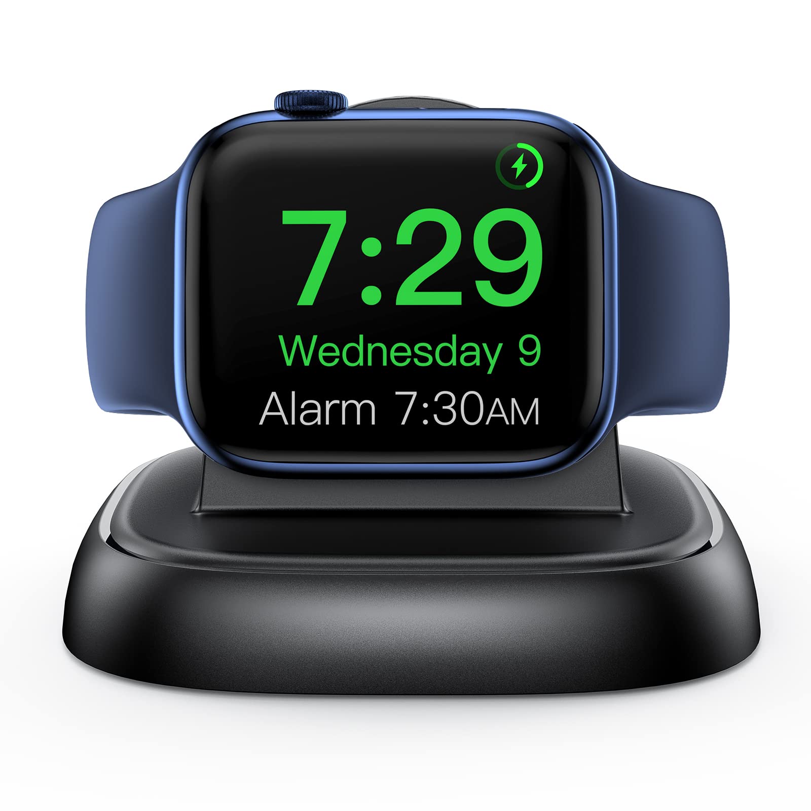 LVFAN Wireless Fast Charger Stand for Apple Watch Series 8/7/SE/6/5/4/3/2/1/Ultra - USB-C Charging Station with Cable - Compact Nightstand Charger for Bedroom, Office & Travel (Black)