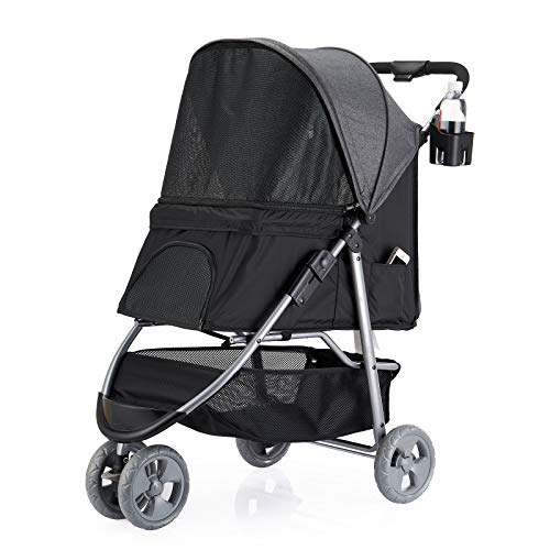 **3 Wheel Pet Stroller for Small & Medium Dogs & Cats - Lightweight, Foldable, Waterproof Dog & Cat Carrier for Jogging, Hiking, Travel & Outdoor Adventures**