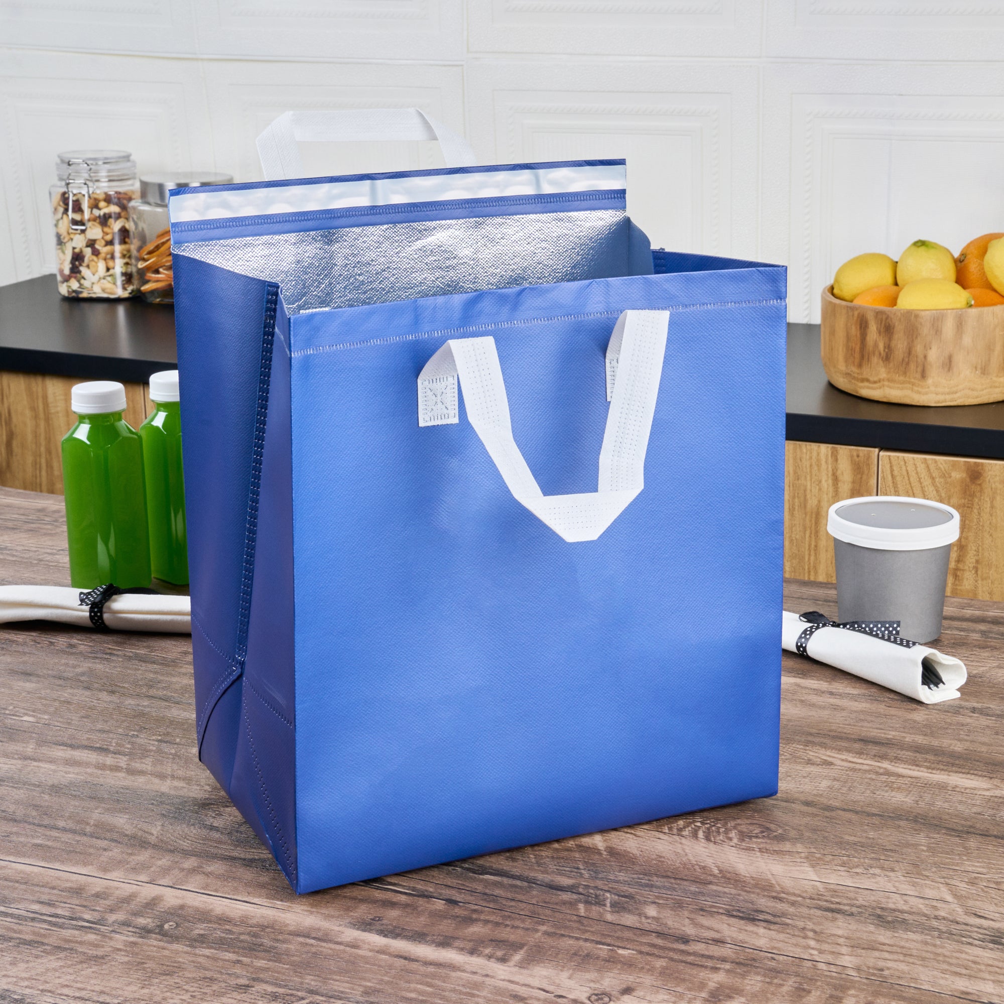 Blue Insulated Takeout Bags with Tamper-Evident Seal | 11.75