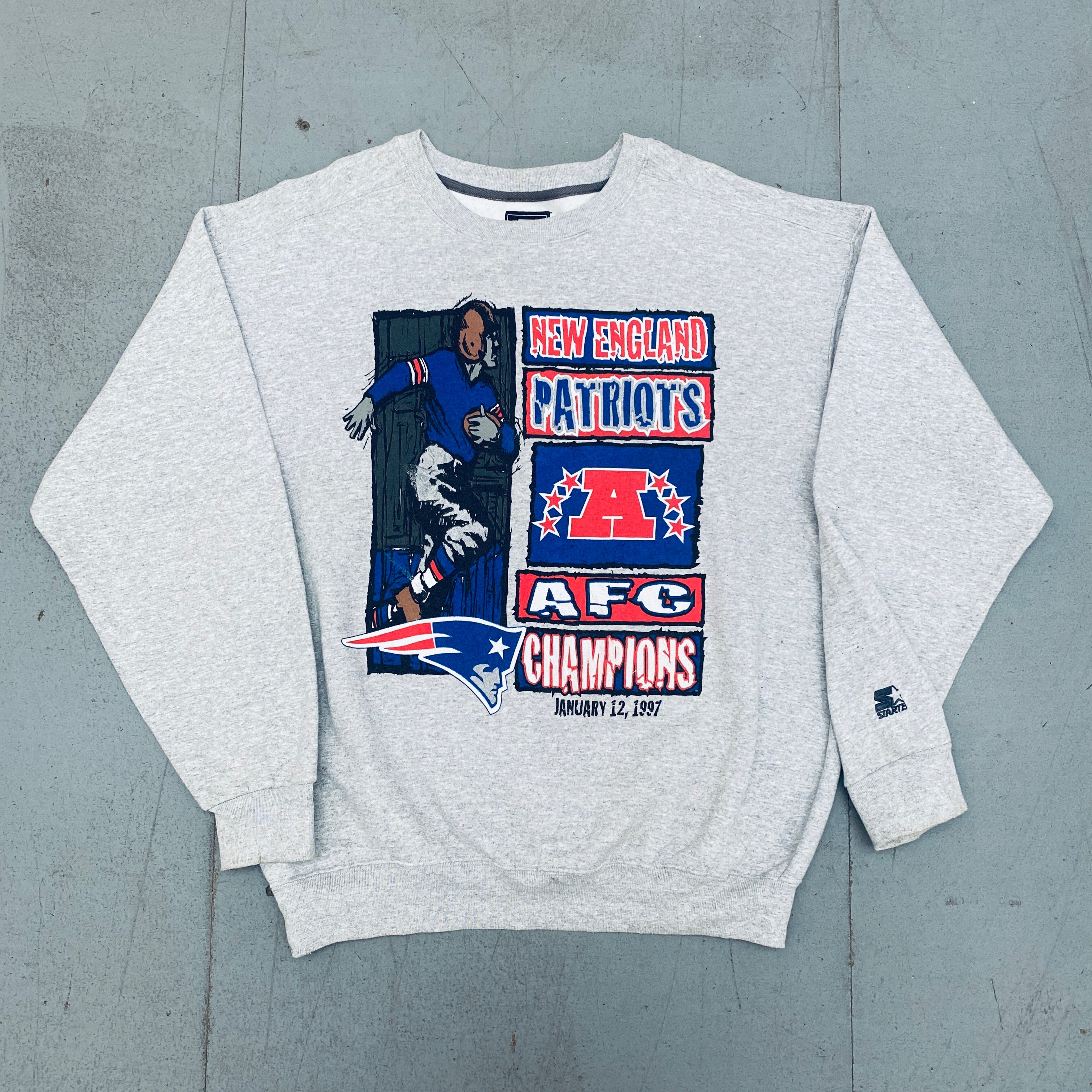 New England Patriots 1997 AFC Champions Starter Sweatshirt - XL Size Vintage NFL Football Fan Apparel for Game Day & Casual Wear