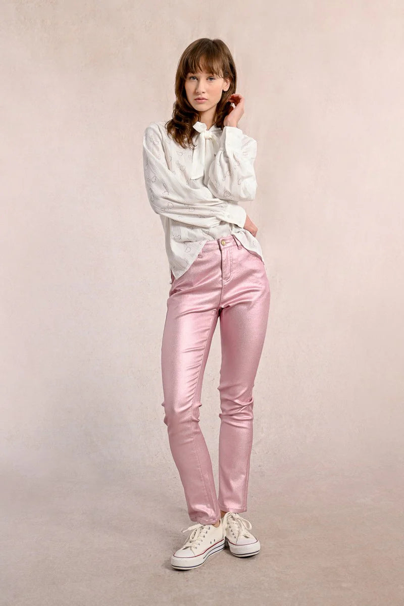 Waterproof Coated Slim Pants for Women - Stretchy High Waist Skinny Trousers in Soft Pink | Perfect for Office, Travel & Casual Outfits