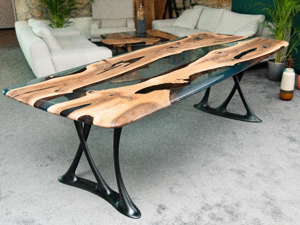 Custom Epoxy Resin Dining Table - Handmade Osso Wood & Resin Live Edge Table for Modern Dining Room, Kitchen, Restaurant & Office Decor
