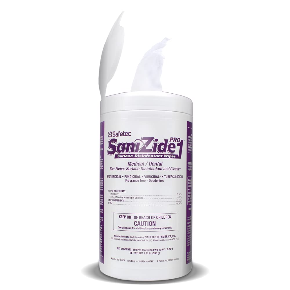SaniZide Pro 1 Surface Disinfectant Wipes - 150 Count Canister (12 Canisters per Case) | Hospital-Grade Cleaning for Homes, Offices & Healthcare Facilities