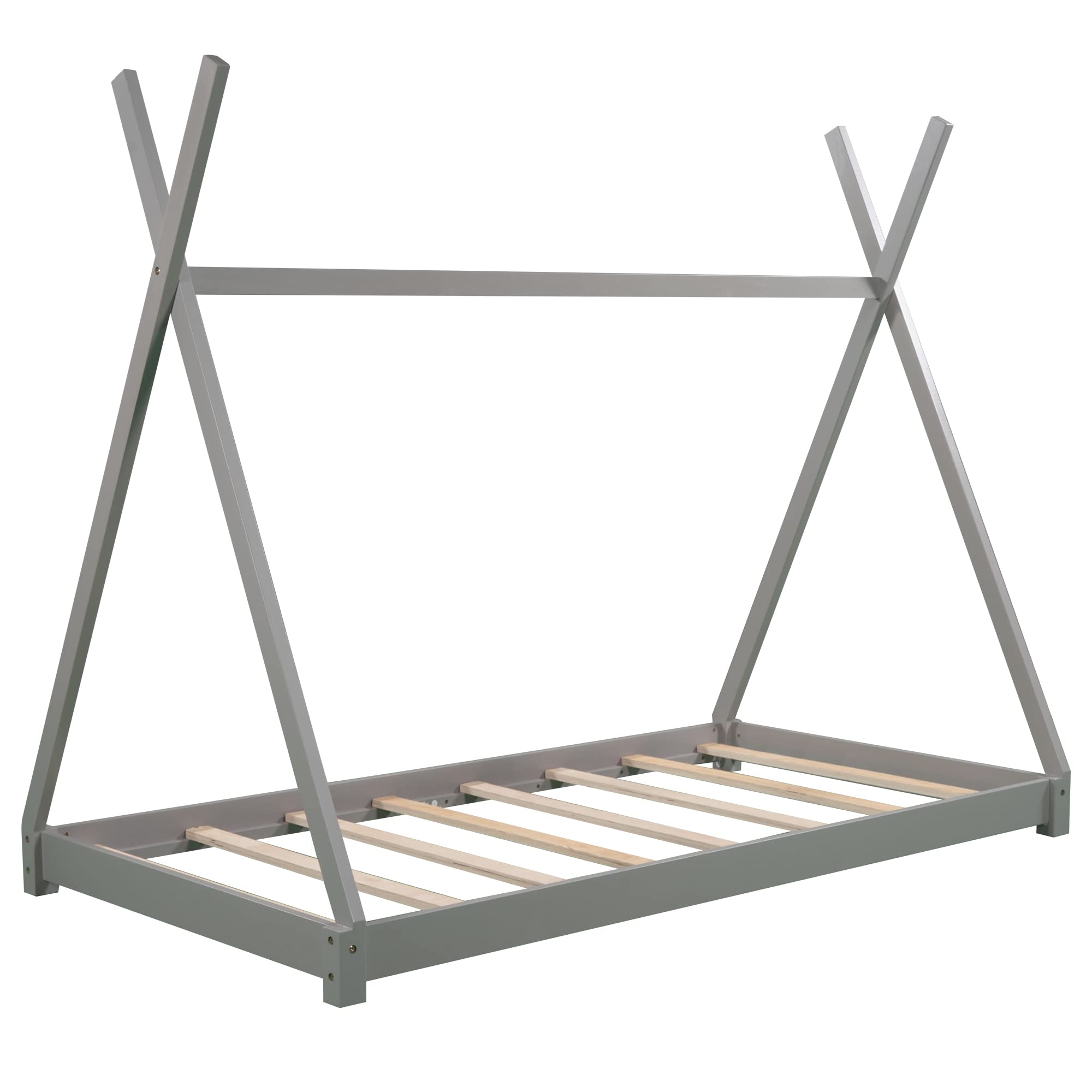 MERITLINE Kids House Bed Twin Size - Wooden Playhouse Bed Frame with Tent for Boys & Girls, Grey - Perfect for Bedrooms, Playrooms & Sleepovers