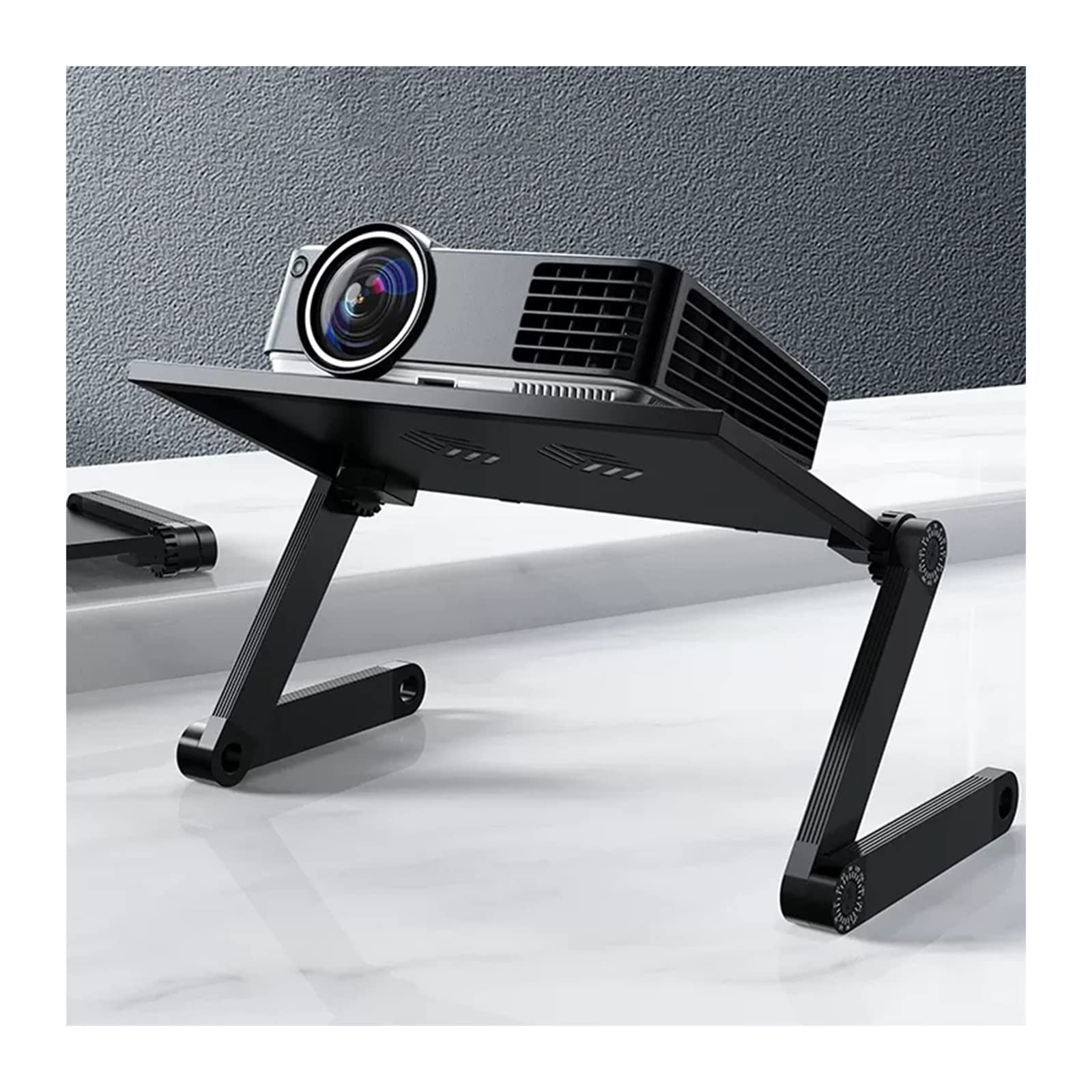 Adjustable Projector Mount Stand with Storage Tray - Gold Table Top & Ceiling Support for Home Theater, Office Presentations, and Classroom Use - Height-Adjustable, Retractable Floor Stand with Stable Base