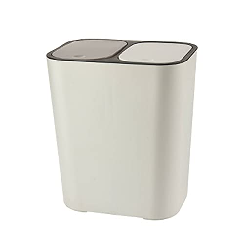 01SHIRTS Dual Compartment 12L Plastic Trash Can with Push-Button Lid - Rectangle Recycling Bin for Kitchen, Bathroom & Office Waste Management (Indoor Use)