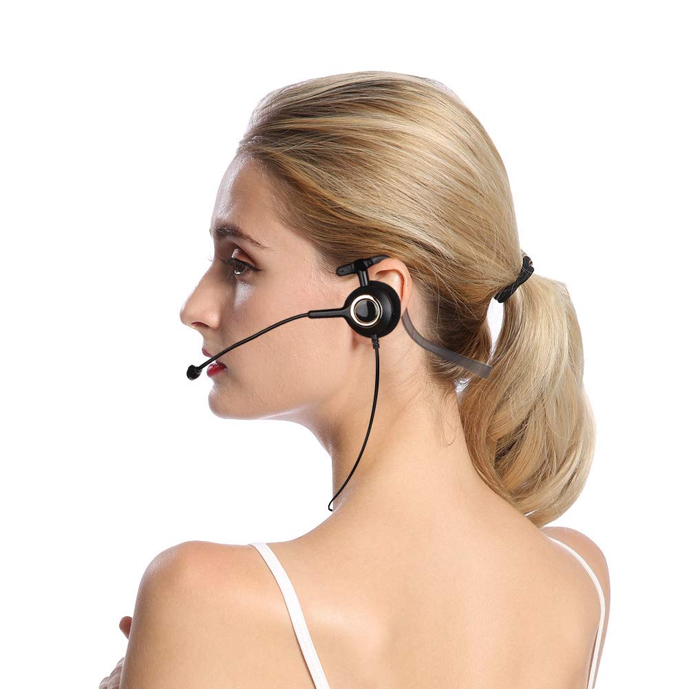 Noise Canceling Call Center Headset with Microphone - 3.5mm Rear Mounted Office Headphones for Customer Service, Compatible with Most Call Center Phones - Perfect for Call Centers, Telemarketing & Remote Work