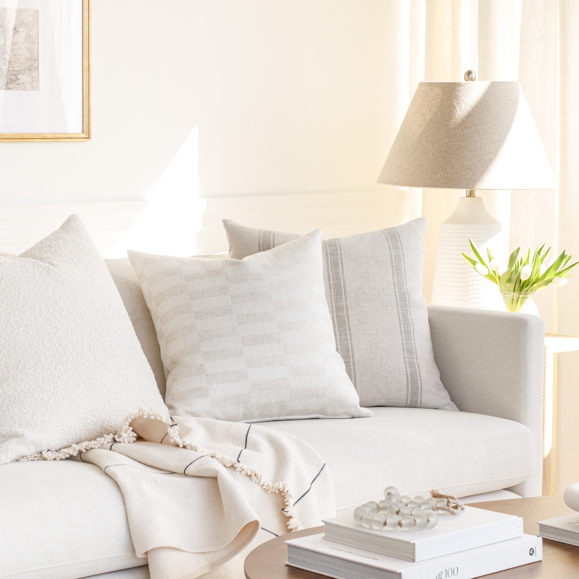 Premium Webster 20x20 Decorative Throw Pillow in Buff - Soft Couch Pillow for Living Room, Bedroom & Outdoor Furniture - Perfect for Sofa, Chair & Patio Decor