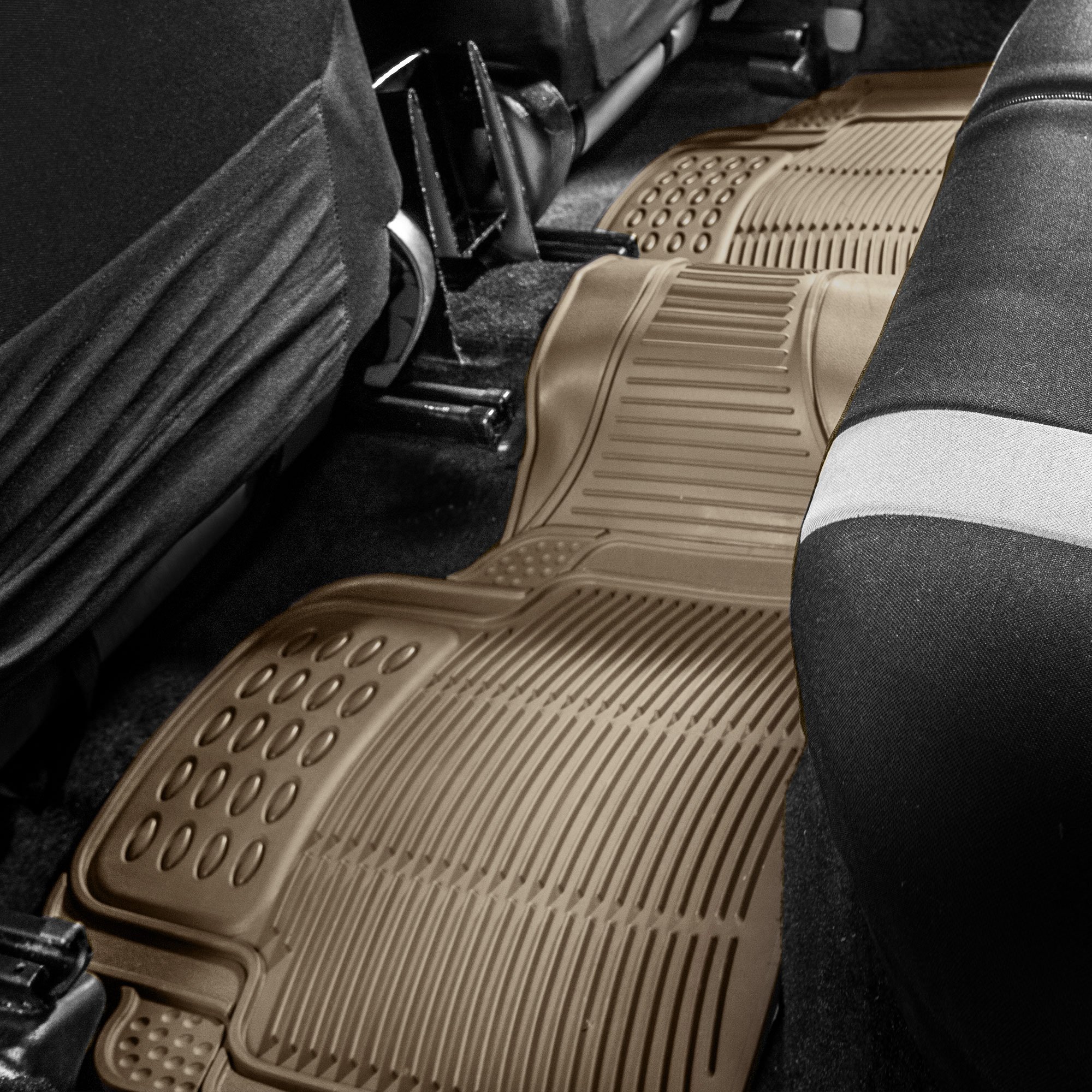 FH Group 3-Row Climaproof™ Trimmable Non-Slip Vinyl Car Floor Mats with Cargo Liner - Universal Fit for Cars, Trucks & SUVs (Beige) F11306-F16401 | All-Weather Protection for Family Vehicles & Road Trips