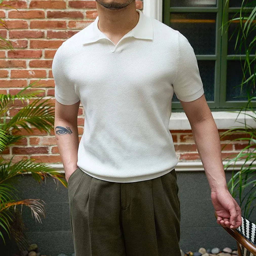 Men's Summer V-Neck Polo T-Shirt - Breathable Cotton Short Sleeve Casual Shirt for Golf, Work & Outdoor Activities
