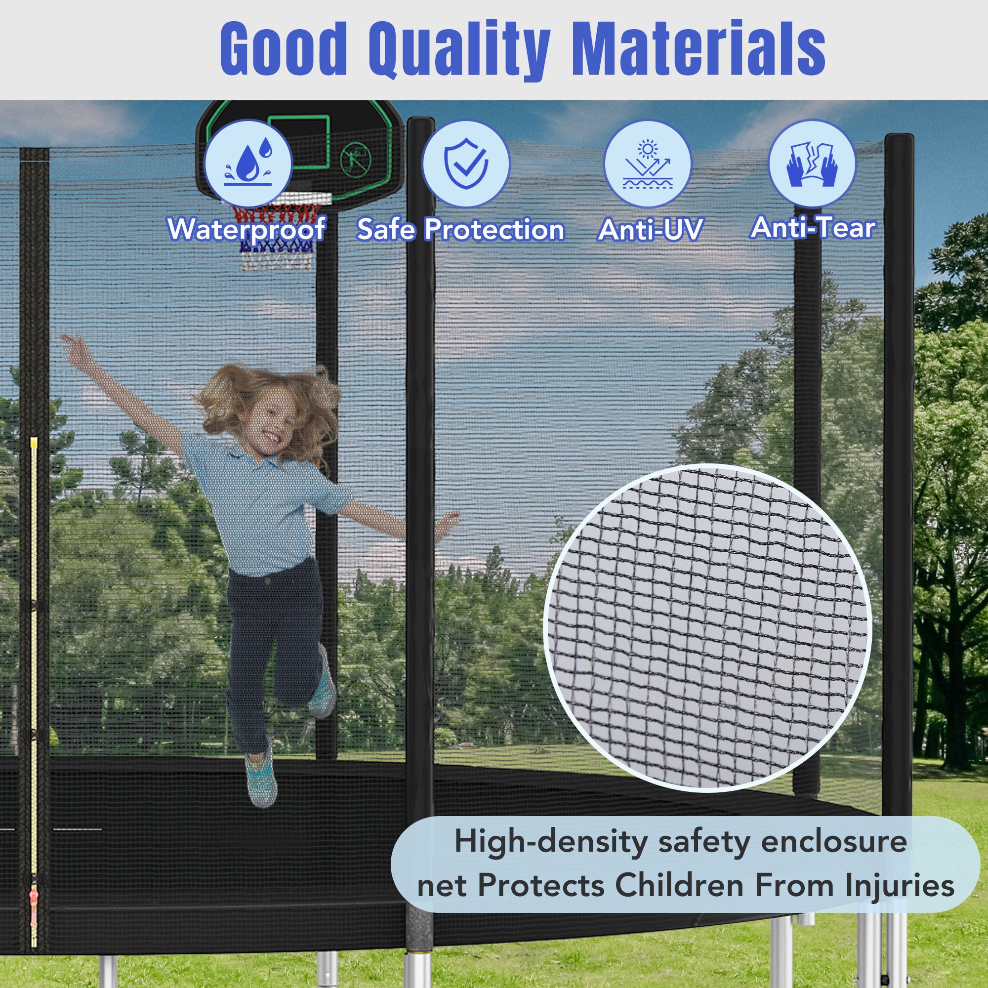 14FT Trampoline for Kids with Safety Enclosure Net, Basketball Hoop & Ladder - Easy Assembly Outdoor Trampoline for Backyard, Garden & Playground Fun