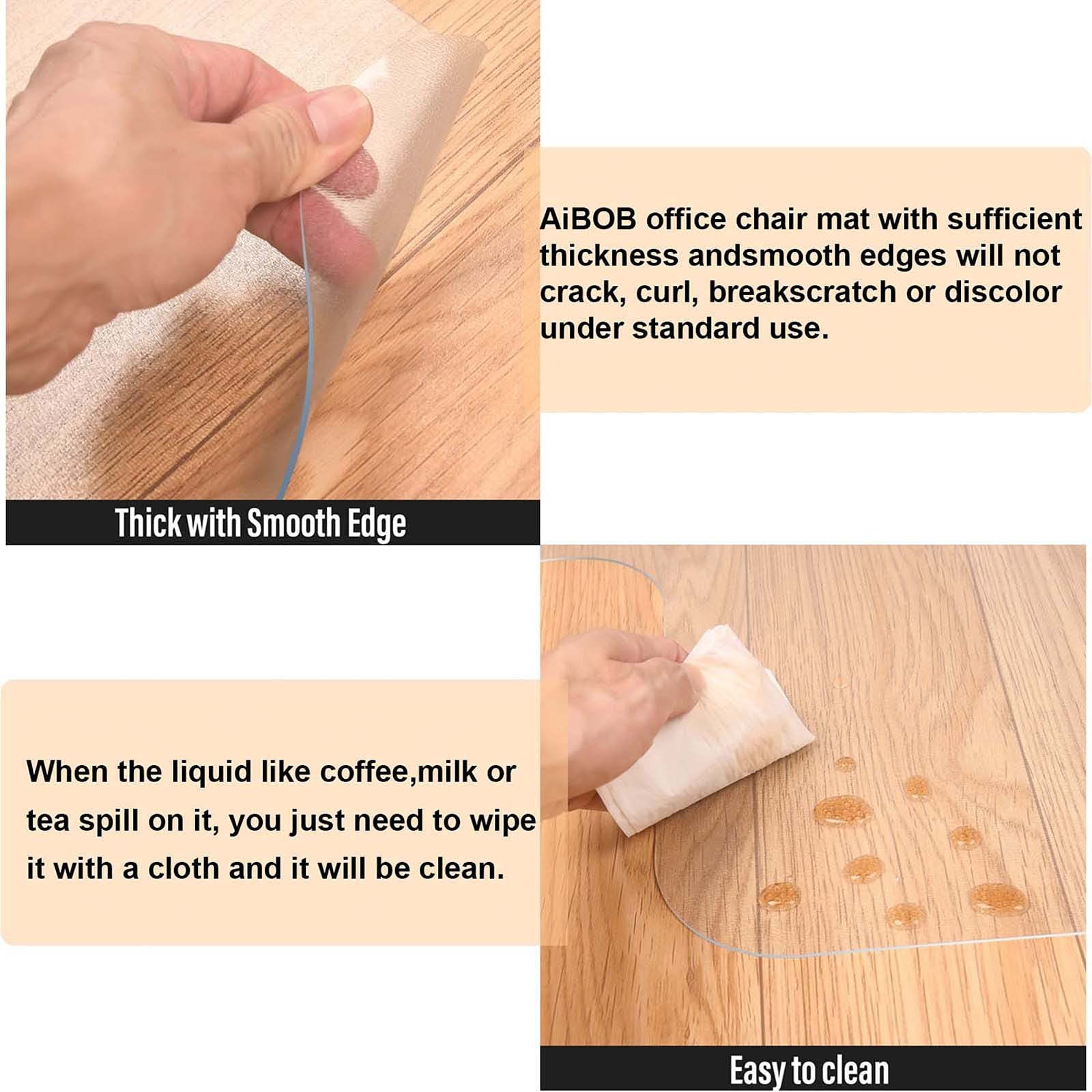 45 x 53 Inch Hardwood Floor Chair Mat for Office - Non-Slip Desk Chair Mat for Hard Floors, Easy Glide Rolling Chair Mat, No Curl (Perfect for Home Office, Computer Desks & Conference Rooms)