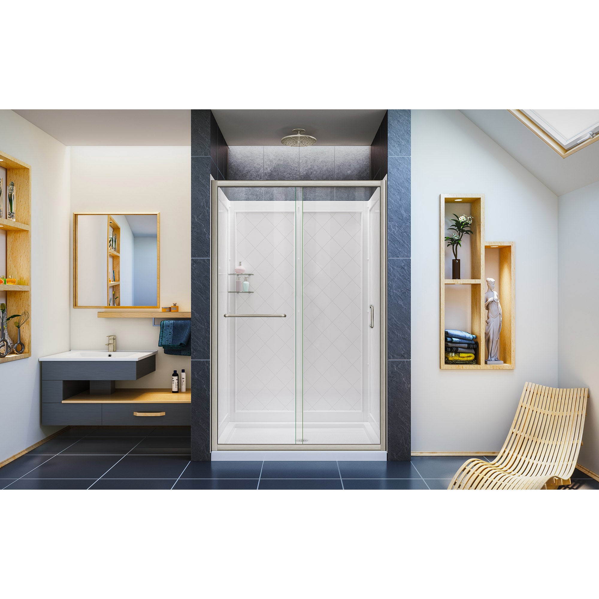DreamLine Infinity Z 36x48x76.75 Inch Semi-Frameless Sliding Shower Door Kit with Clear Glass & Q WALL 5 Backwall - Modern Bathroom Upgrade for Small Spaces & Luxury Homes