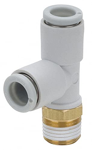 SMC 10mm Plastic Male Run Tee Fitting, White/Gray (Pack of 10) - KQ2Y10-01AS | Air & Water Flow Connector for Pneumatic Systems, Plumbing & DIY Projects