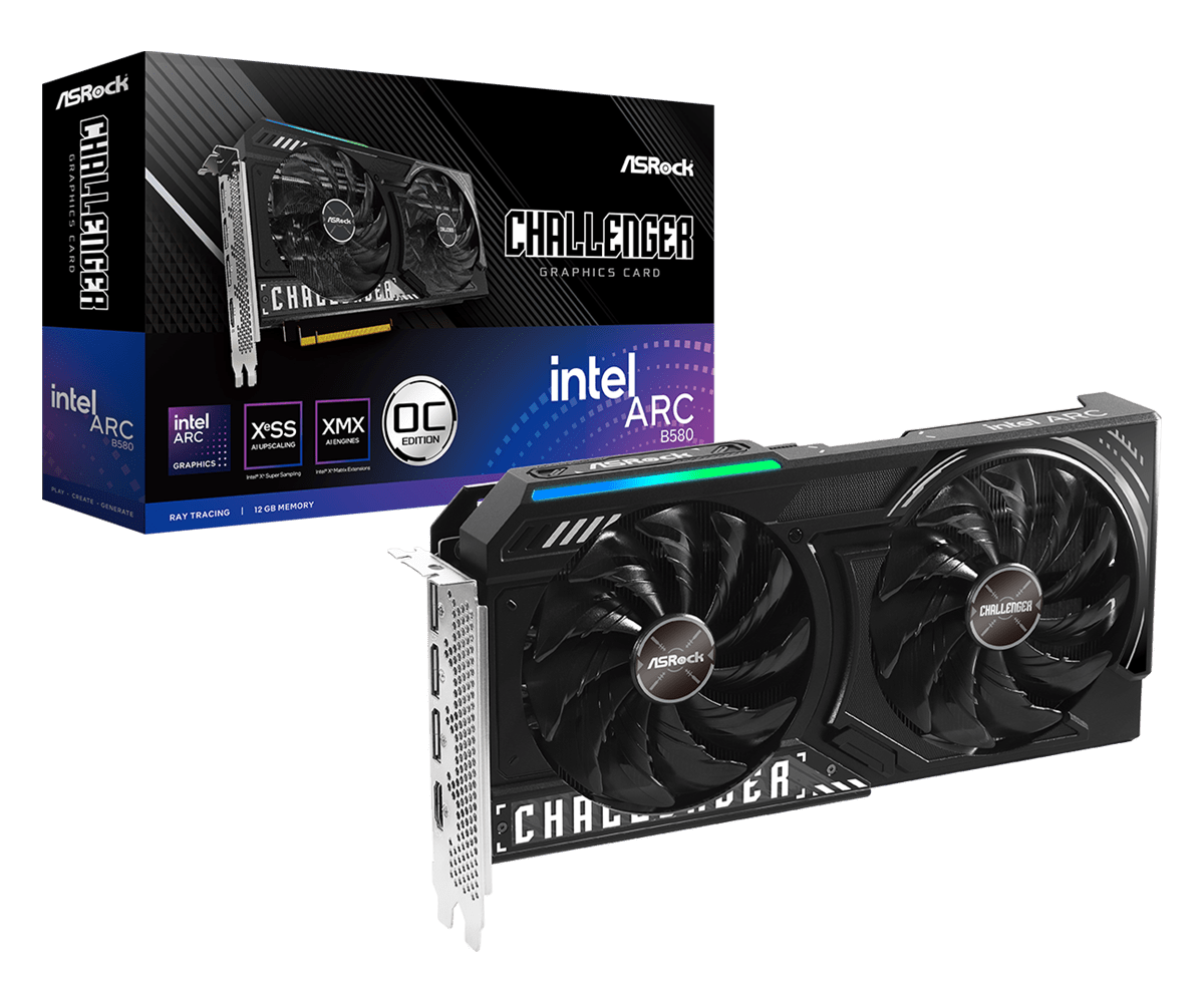 ASRock Intel Arc B580 Challenger OC 12GB GDDR6 Dual Fan Graphics Card - Black (B580 CL 12GO) | High Performance Gaming & Video Editing GPU for PC Builders & Content Creators
