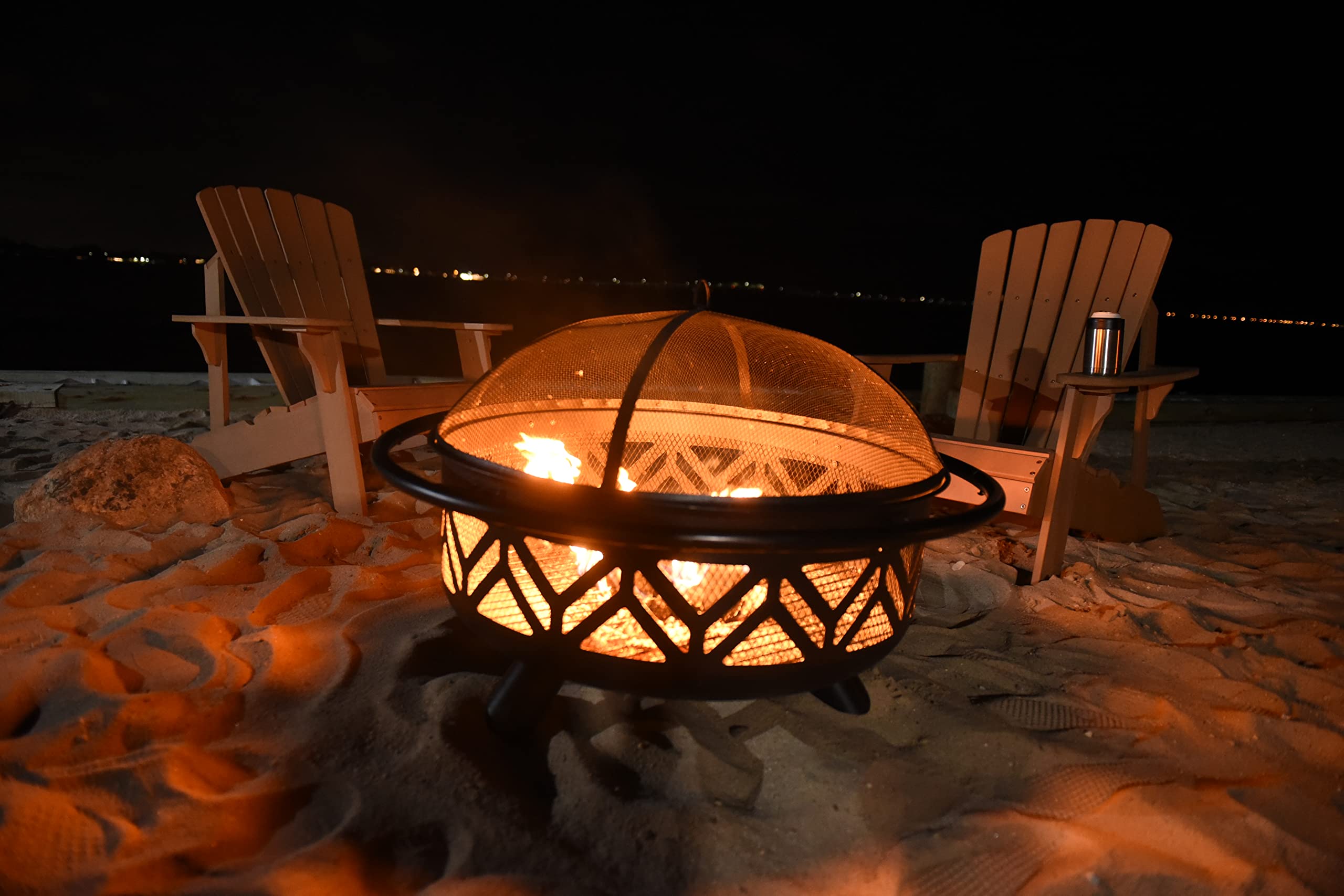 Uniflame WAD1009SP Oil Rubbed Bronze Outdoor Fire Bowl - Geometric Design Fire Pit for Patio, Backyard & Camping - Perfect for Gatherings & Relaxation