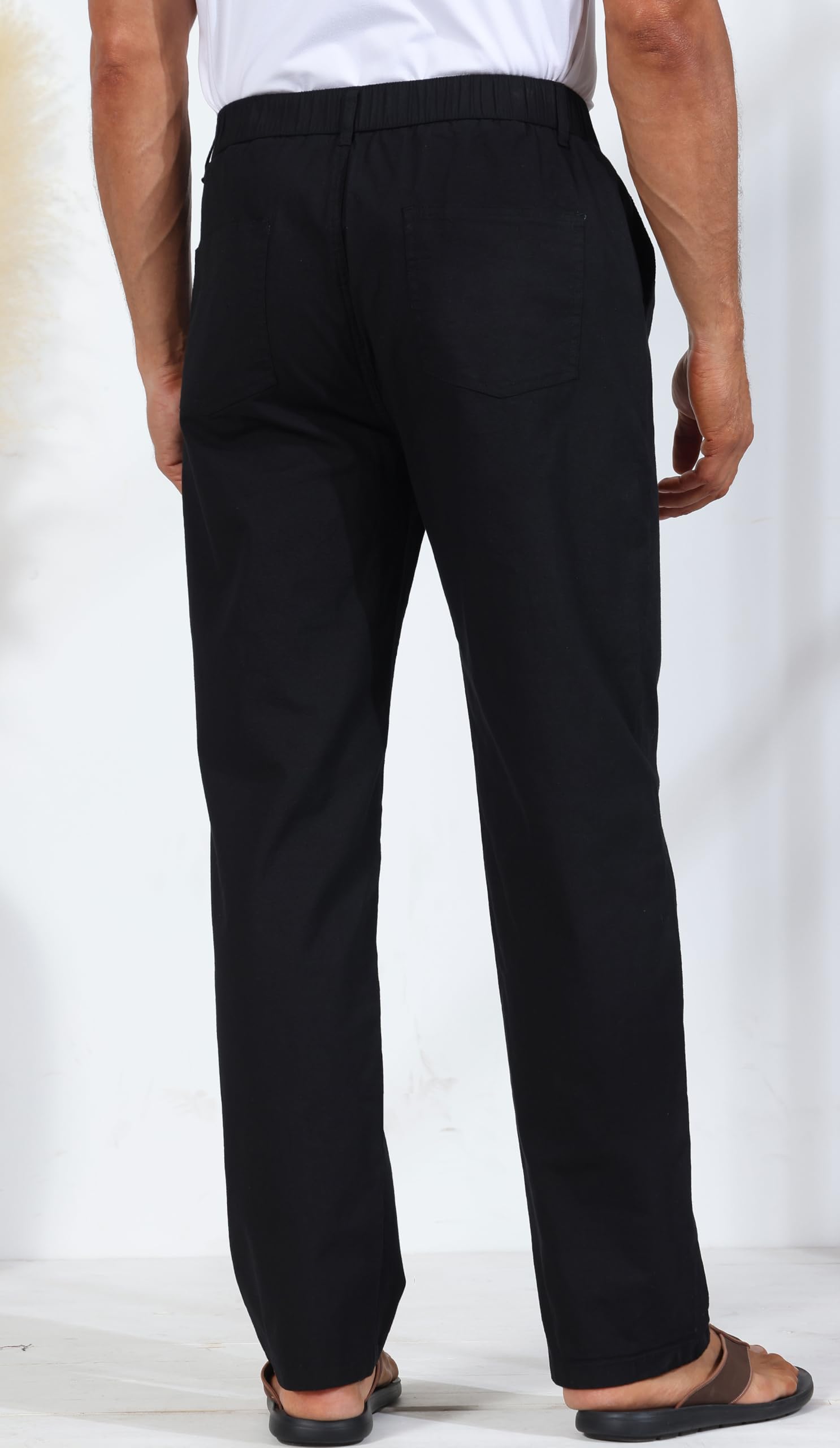 Soojun Men's Casual Linen Blend Pants - Relaxed Fit Straight Leg with Elastic Waistband | Comfortable Summer Travel & Lounge Wear for Men
