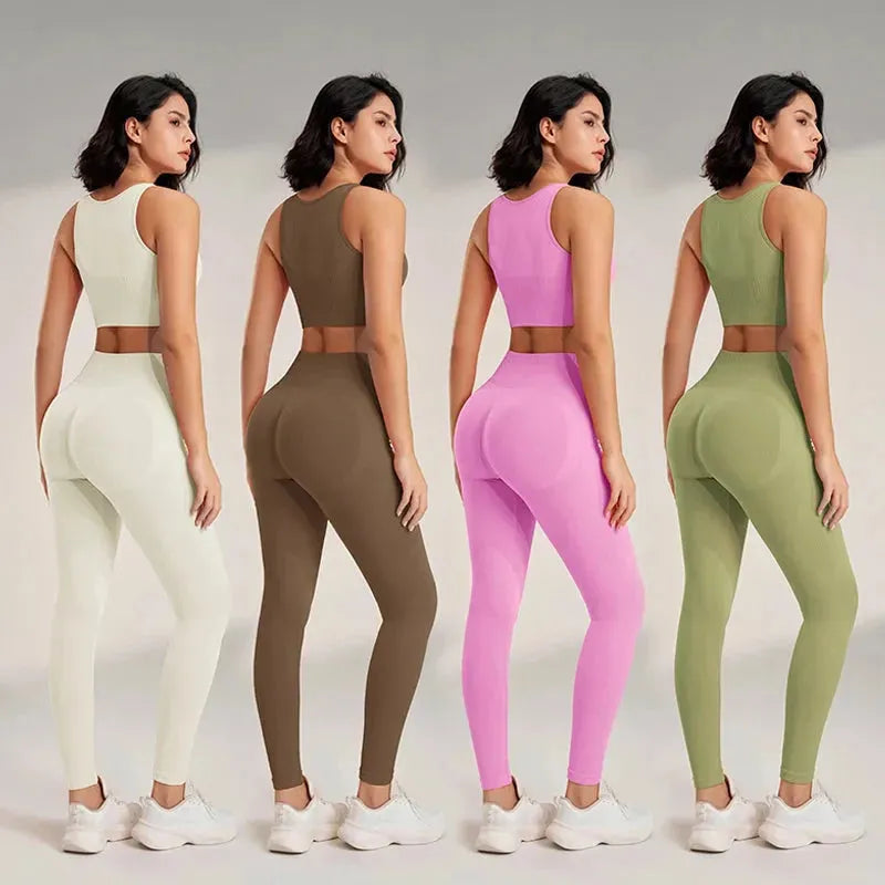 Women's High Waisted Yoga Pants & Seamless Workout Top Set - 2 Piece Breathable Fitness Outfit for Yoga, Gym & Running | Comfortable Exercise Clothes for Women