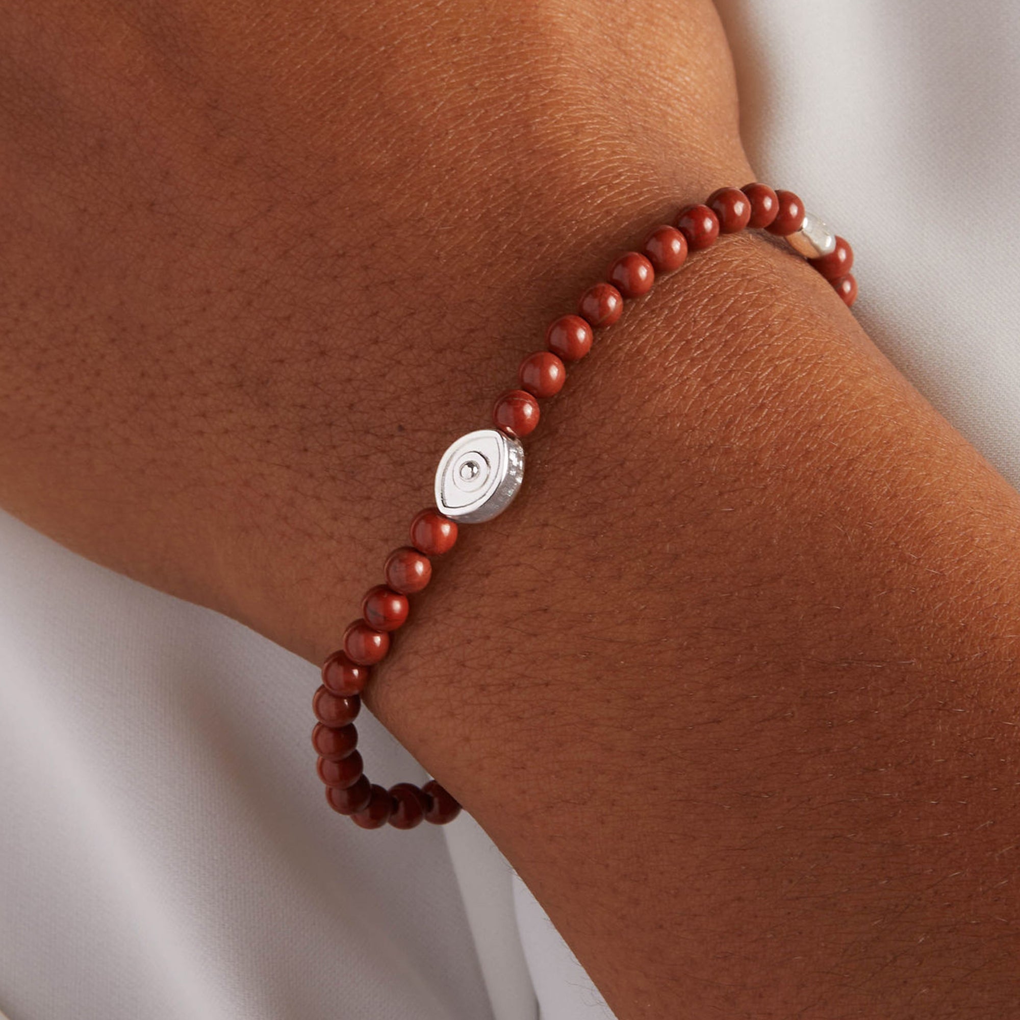 Evil Eye Red Jasper Stretch Bracelet for Protection & Good Luck - Spiritual Healing Jewelry for Women, Men - Perfect for Meditation, Yoga & Positive Energy