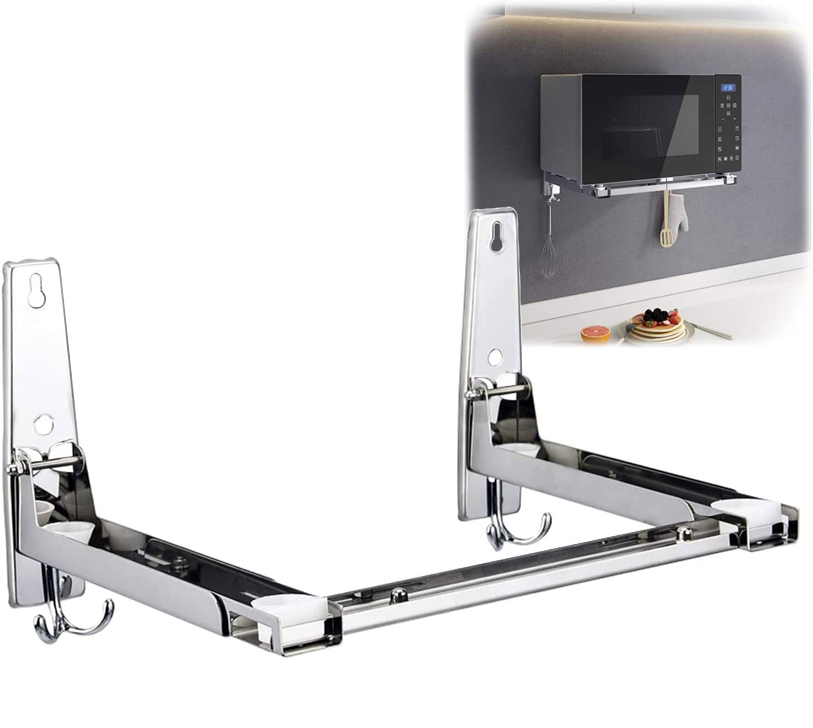 US COKEI Heavy Duty Stainless Steel Microwave Oven Bracket - Wall Mounted Kitchen Shelf for Microwave & Closet Storage - Easy Installation Space Saver - Perfect for Small Kitchens, Apartments & Dorm Rooms