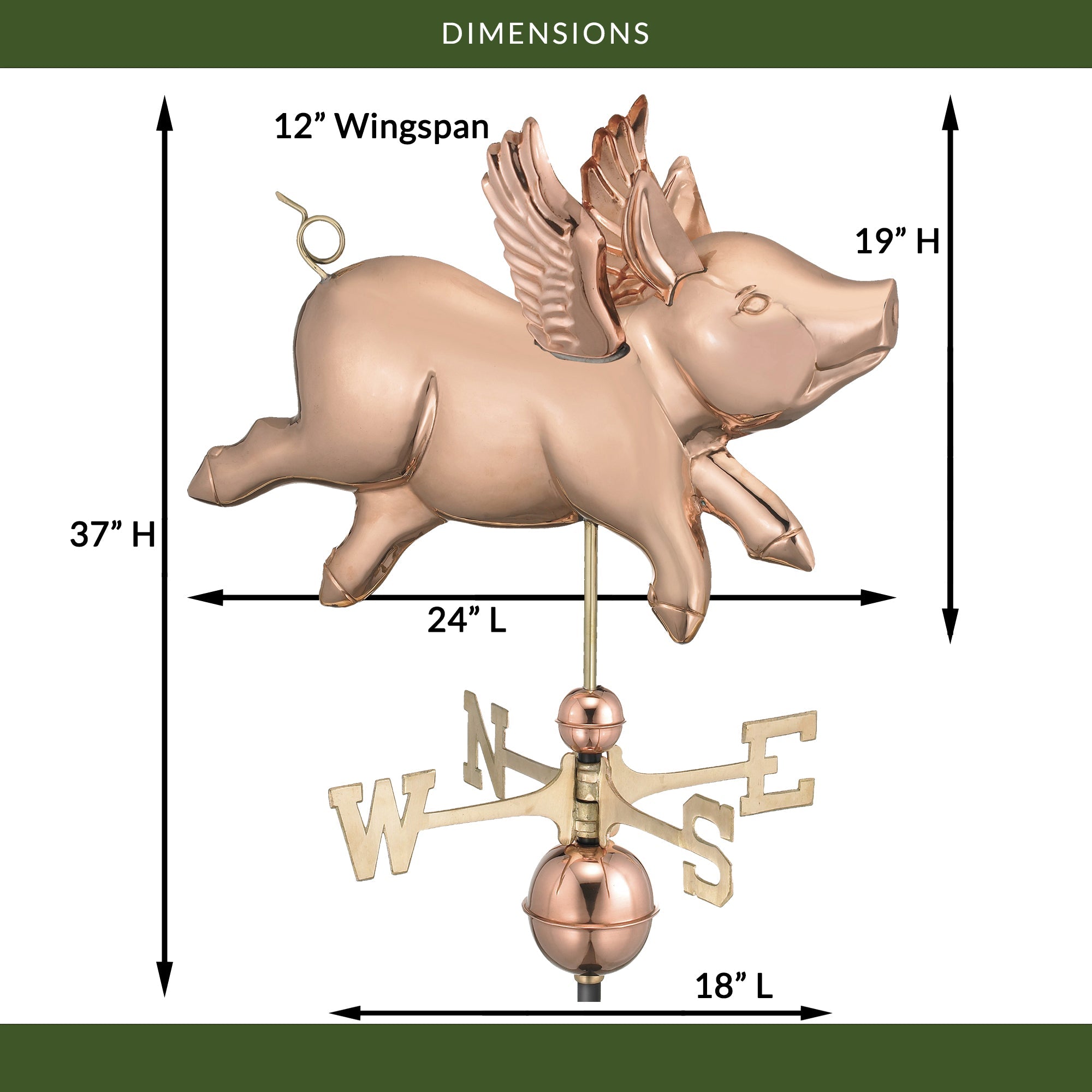 Flying Pig Weathervane - Whimsical Outdoor Garden Decor for Unique Home & Farmhouse Style | Perfect for Roof, Yard, and Patio Decoration