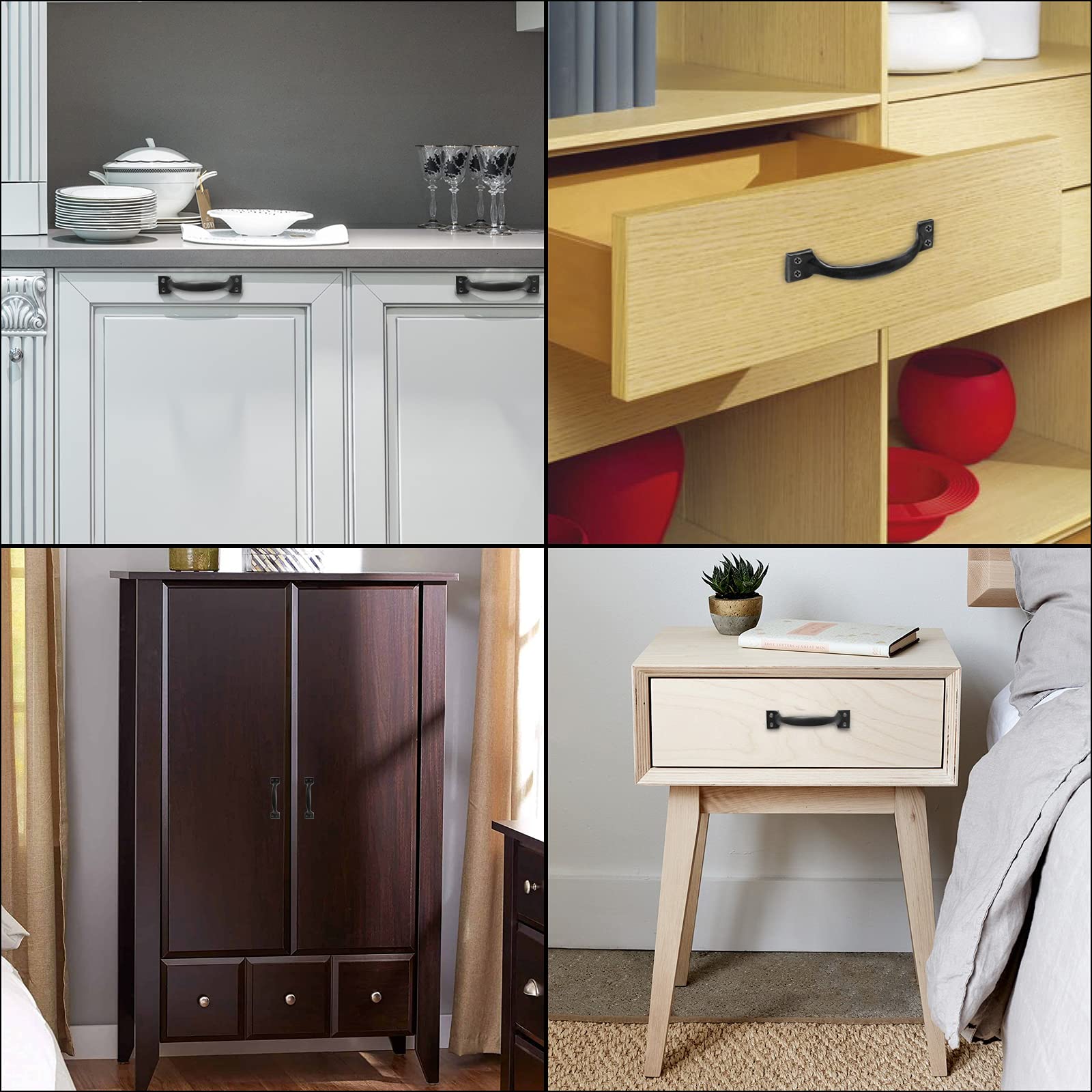 4Pcs 4 Inch Matte Black Cabinet Handles - Heavy Duty Metal Drawer Pulls, Rustic Dresser Handles with Curved Design for Kitchen Cabinets, Wardrobes & Furniture (Perfect for Modern Farmhouse & Industrial Style Decor)