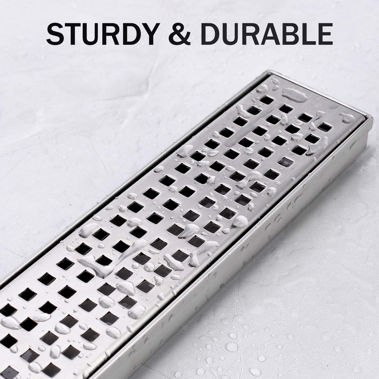 48 Inch Linear Shower Drain - Brushed Nickel 304 Stainless Steel Bathroom Floor Drain with Removable Grate | Modern Waterproof Design for Walk-in Showers & Wet Rooms | Easy Installation & Low Maintenance