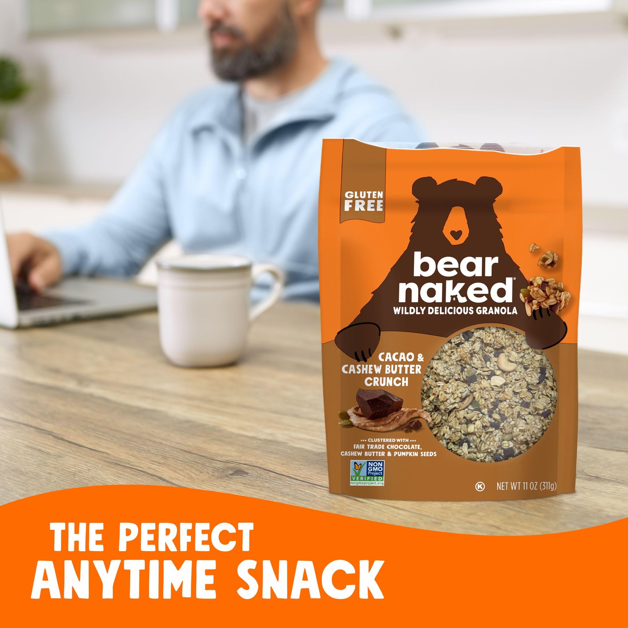 Bear Naked Granola Cereal - Whole Grain Granola with Cacao & Cashew Butter Crunch - Healthy Breakfast Snacks & On-the-Go Energy Bars - 11oz Resealable Bag (Pack of 1) - Perfect for Breakfast, Hiking & Office Snacks