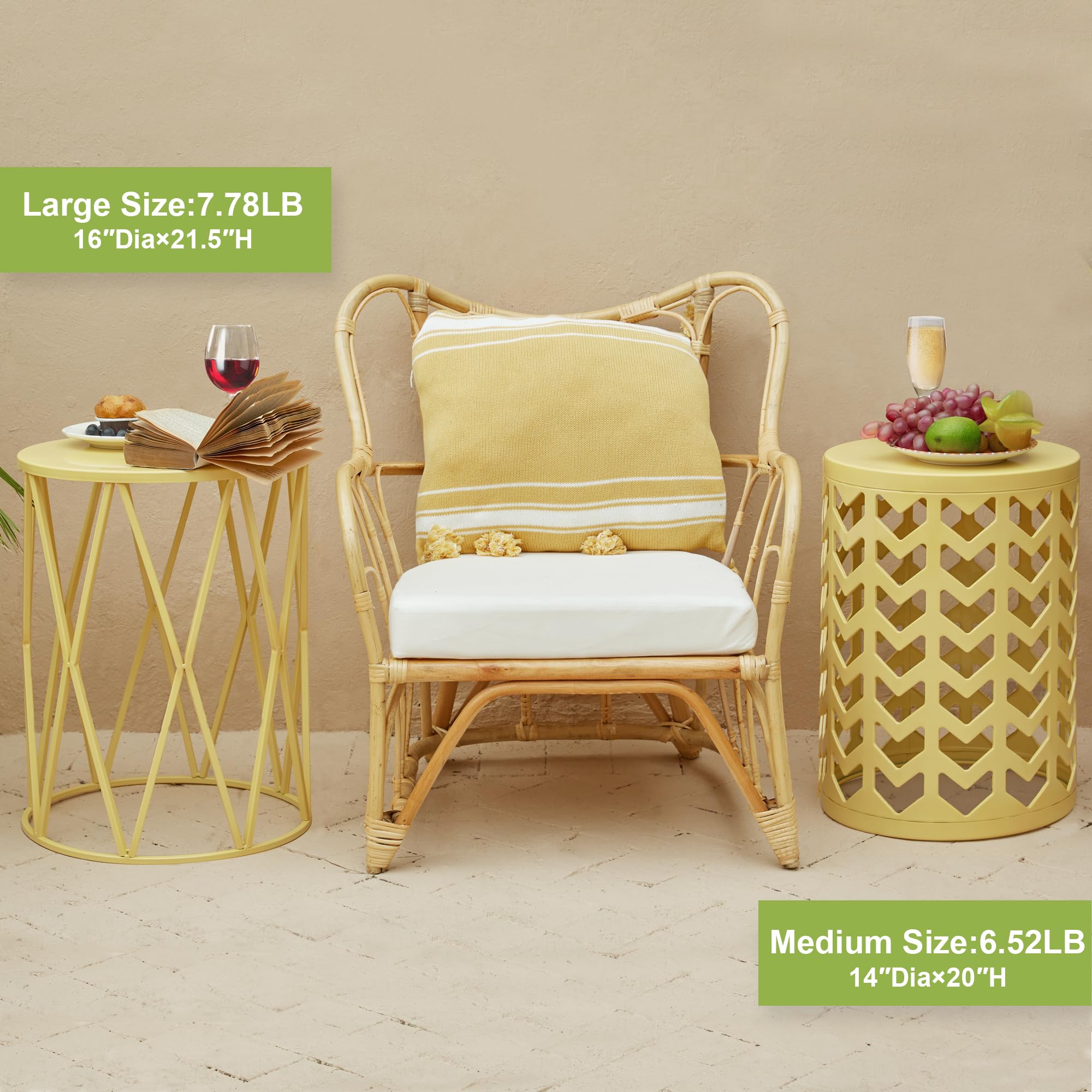 Y&M Set of 3 Round Nesting Metal Coffee Tables - Indoor/Outdoor Side Tables, End Tables, Plant Stands & Decorative Stools - Heavy Duty Yellow Garden Furniture (Perfect for Living Room, Patio, Balcony & Office Decor) - Ships from USA