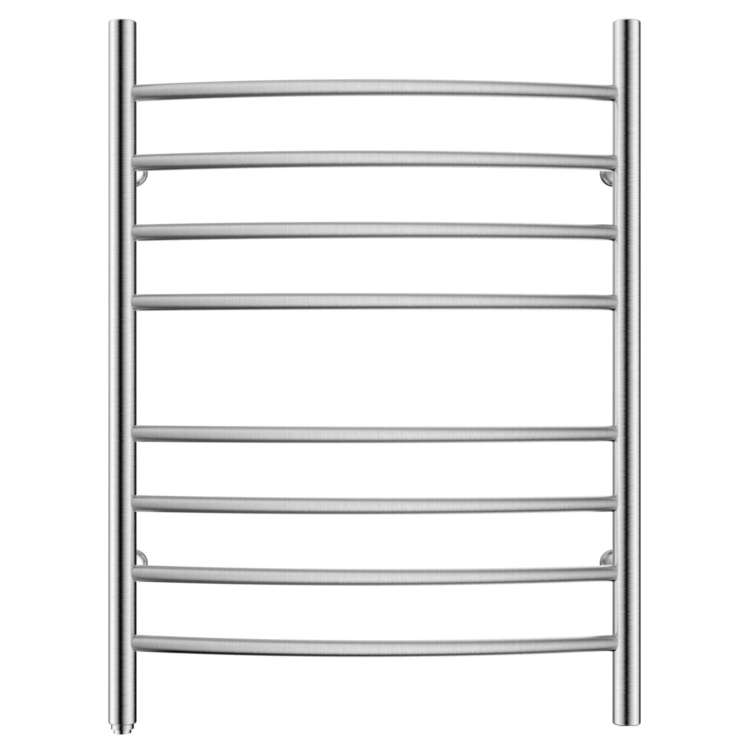 HEATGENE 8 Bar Electric Towel Warmer - Brushed Stainless Steel Bathroom Heated Towel Rack with Curved Design & Plug-in Drying Function | Perfect for Spa, Luxury Bathrooms & Cold Weather Comfort