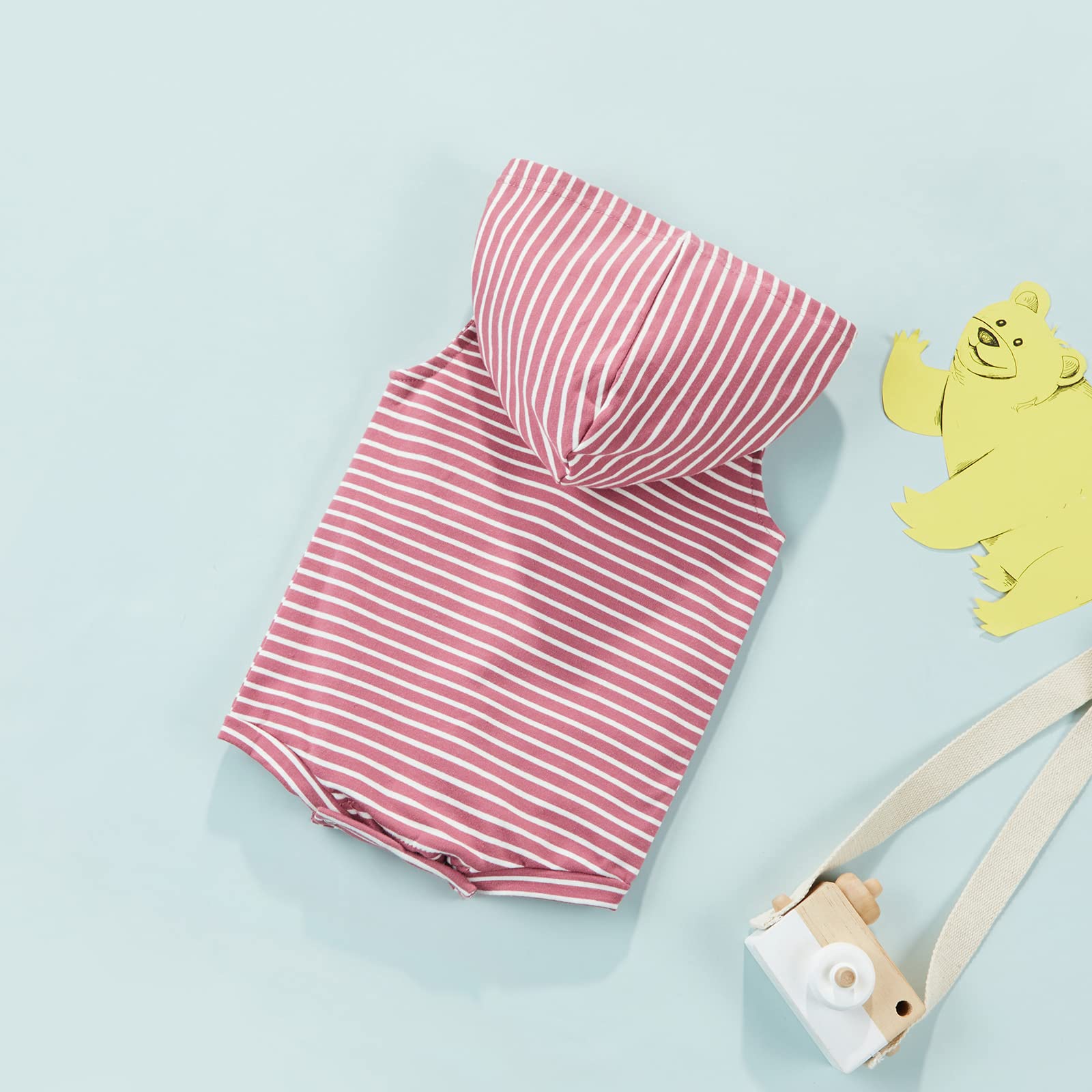 Newborn Baby Hooded Romper - Sleeveless Striped Skull Jumpsuit for Boys & Girls | Summer & Fall Outfit | Perfect for Playdates, Photoshoots & Casual Wear