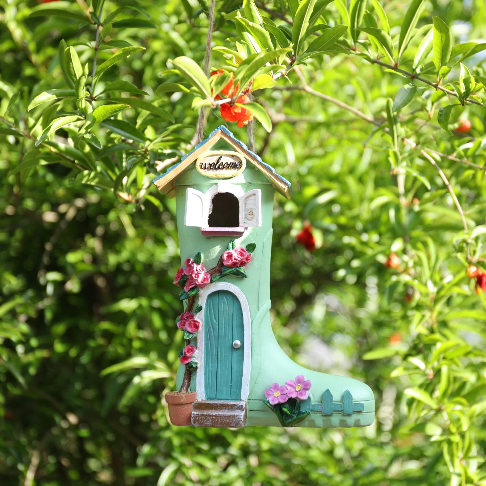 Outdoor Hanging Birdhouse - Weatherproof Wild Bird House for Garden Decoration | Decorative Rain Boot Style Bird Feeder for Backyard & Patio Use