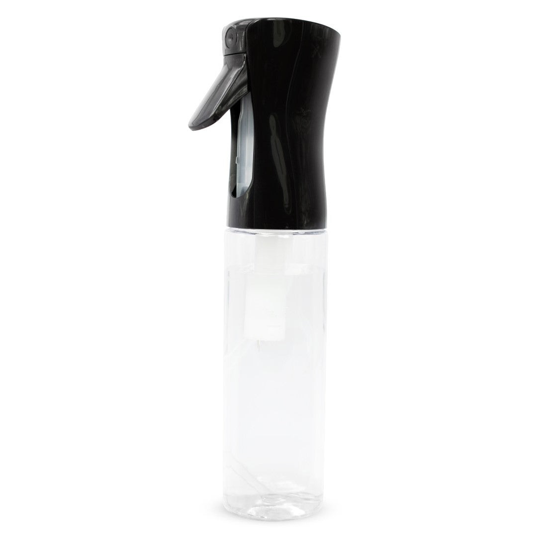 12 oz Continuous Mist Spray Bottle - Black & Clear for Hair, Skin & Plants - Perfect for Salon, Home & Garden Use