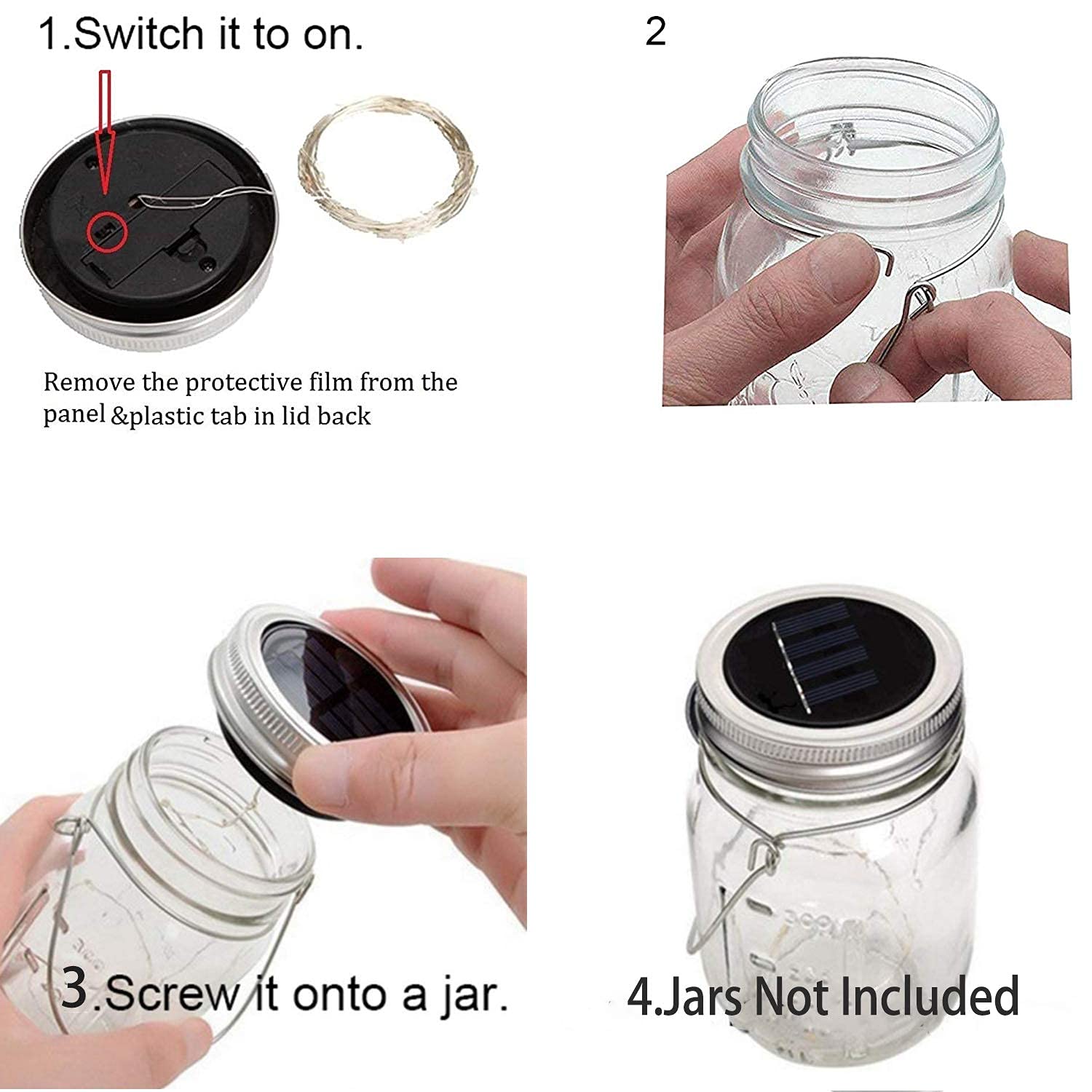 Upgraded Solar Mason Jar Lid Lights - 10 Pack 30 LED Fairy Star Firefly String Lights with Hangers | Waterproof Outdoor Decoration for Wedding, Patio, Garden Party, Camping & Backyard Decor (No Jars Included)