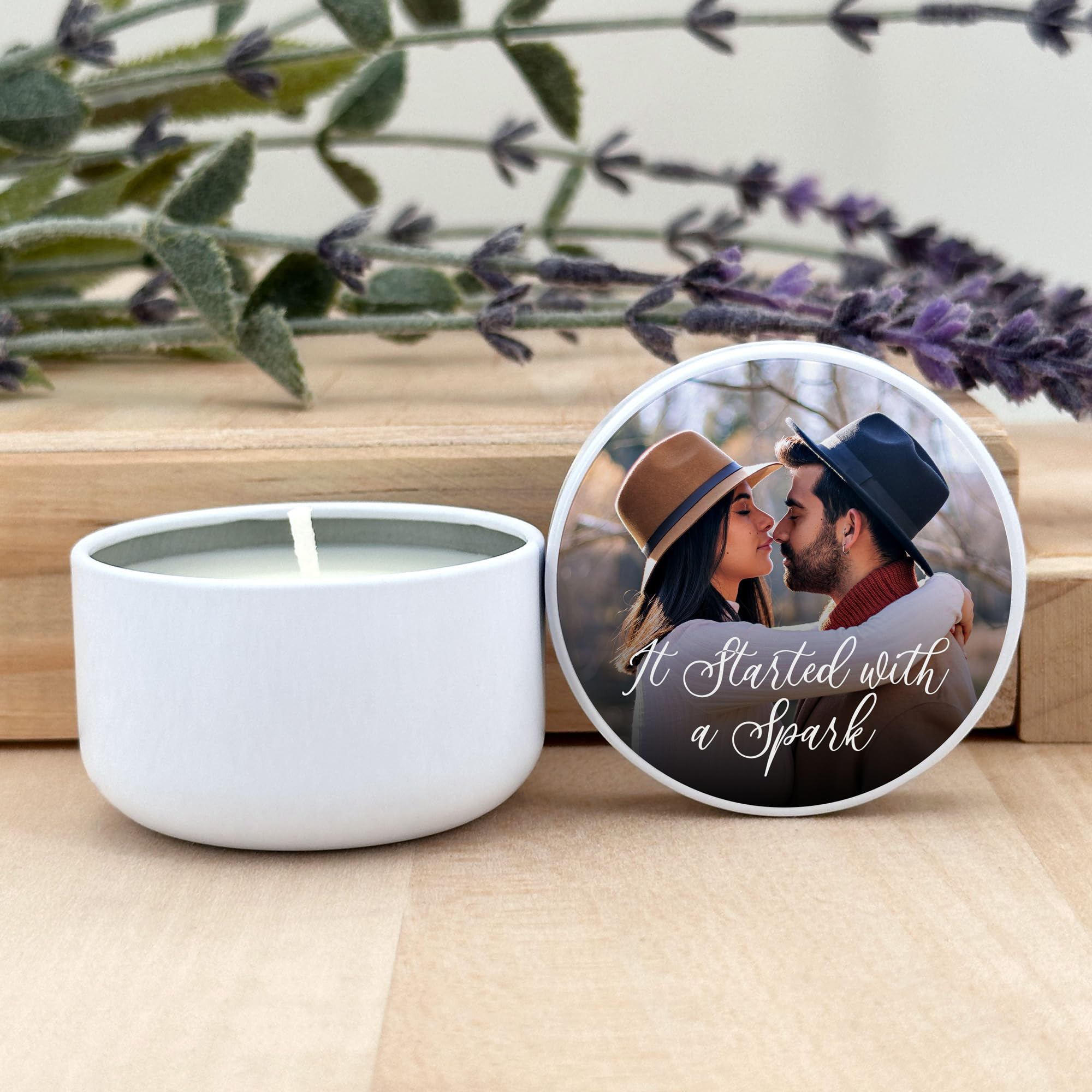 Custom Photo Candles for Weddings - Set of 10 White Tin - Bulk Party Favors