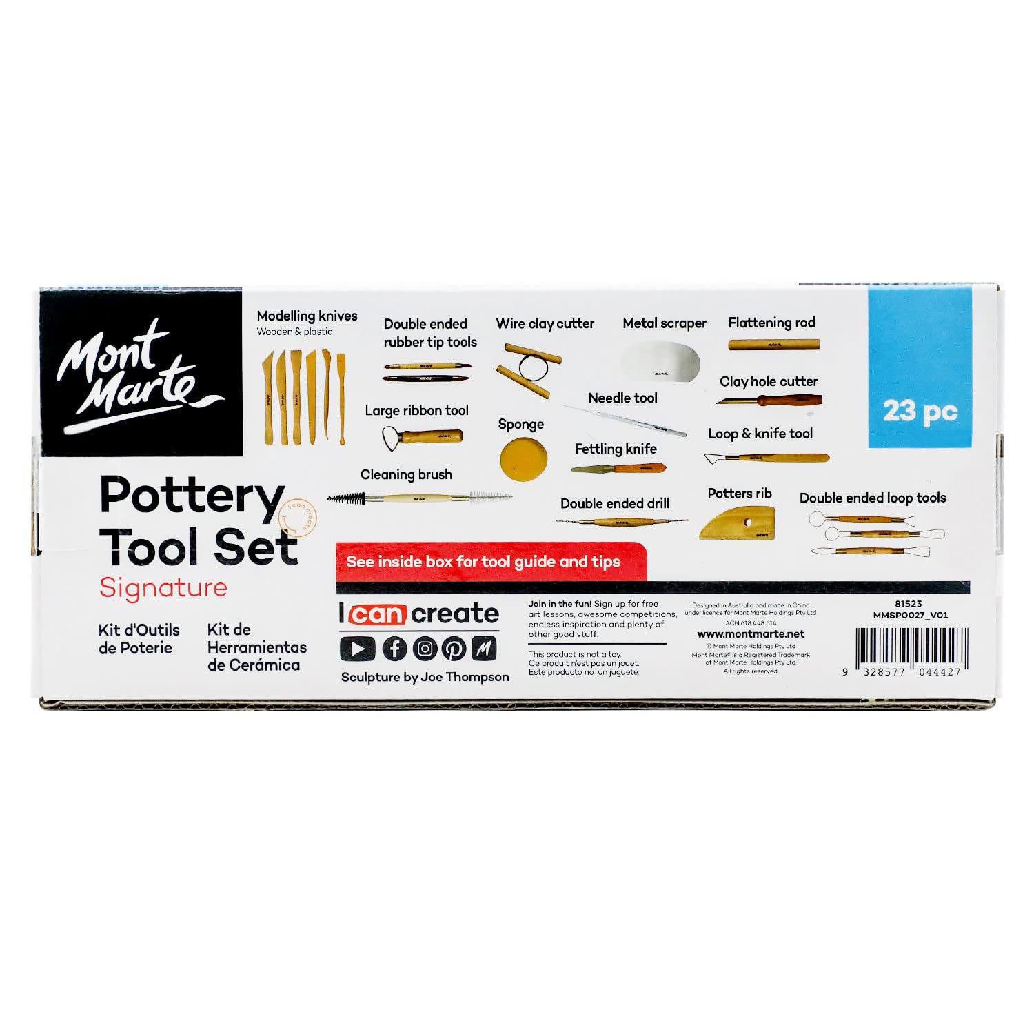 Mont Marte 23-Piece Pottery Tool Set for Clay, Polymer & Ceramic Sculpting - Professional Ceramic Tools Kit for Pottery Making, Sculpting & Art Projects