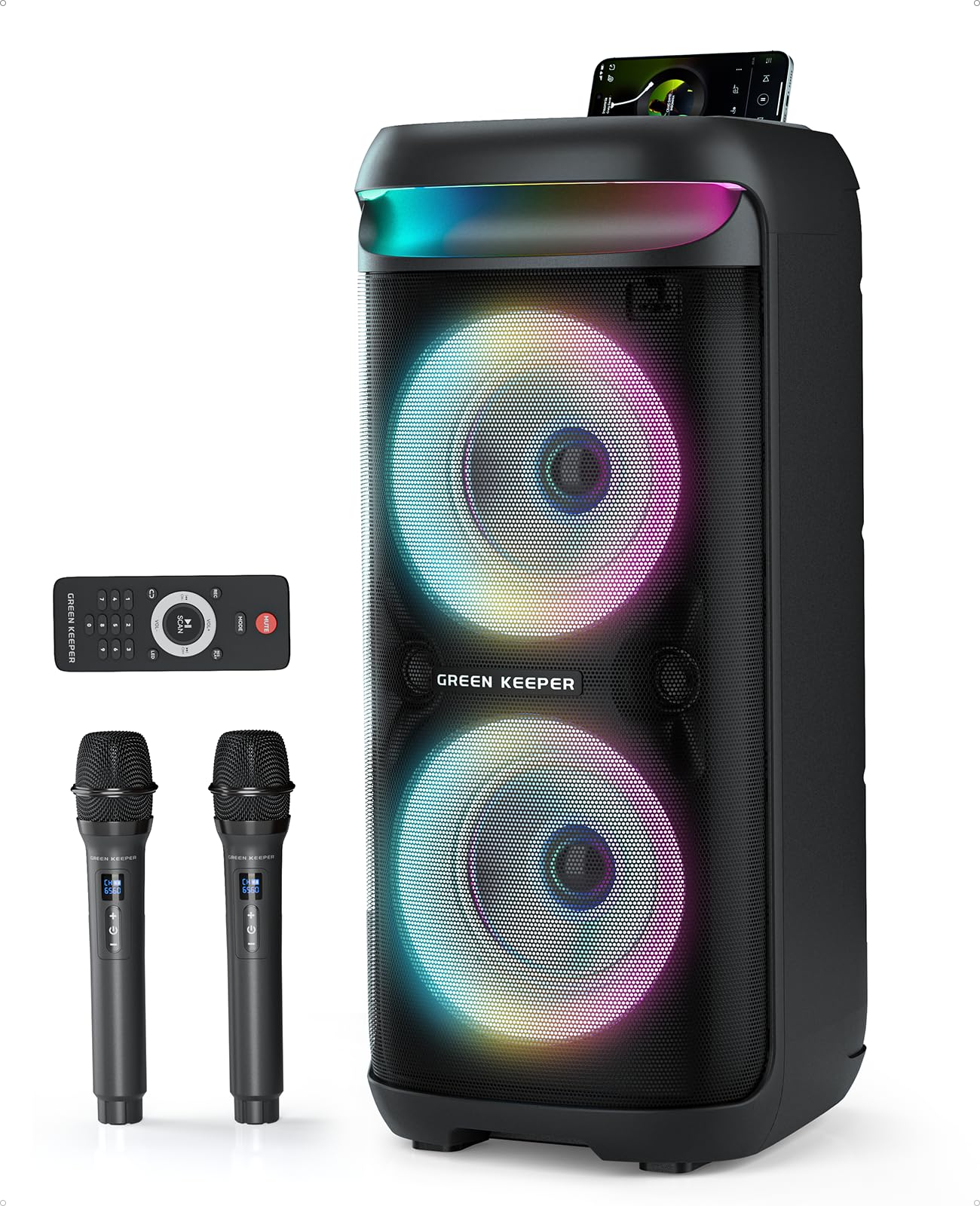 Portable Bluetooth Karaoke Machine with 2 Wireless Microphones - 400W Peak Power PA System, 6.5'' Speaker & LED Disco Lights - 5400mAh Battery for Indoor/Outdoor Parties, Home Singing & Entertainment