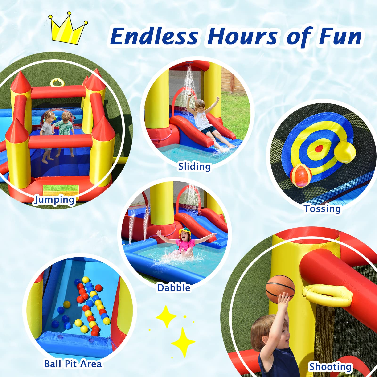 BOUNTECH Inflatable Water Bounce House with 480W Blower - Giant Waterslide Park for Kids & Adults, Splash Pool, Wet & Dry Outdoor Play - Perfect for Backyard Parties, Summer Fun, and Birthday Gifts
