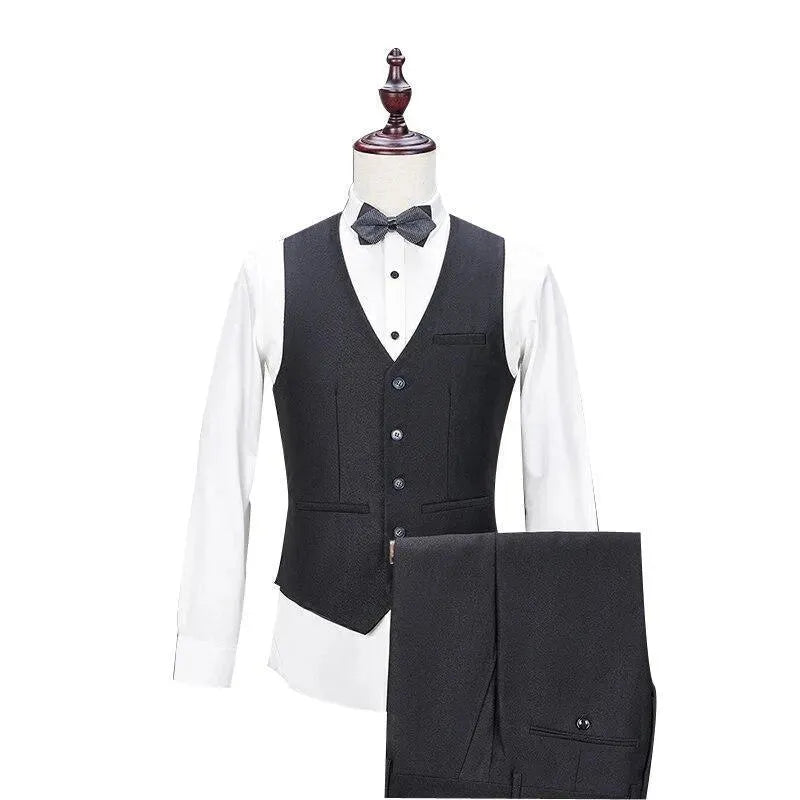 Premium Black 3-Piece Men's Suit for Weddings, Business & Formal Events - Classic Slim Fit Tuxedo with Vest & Pants