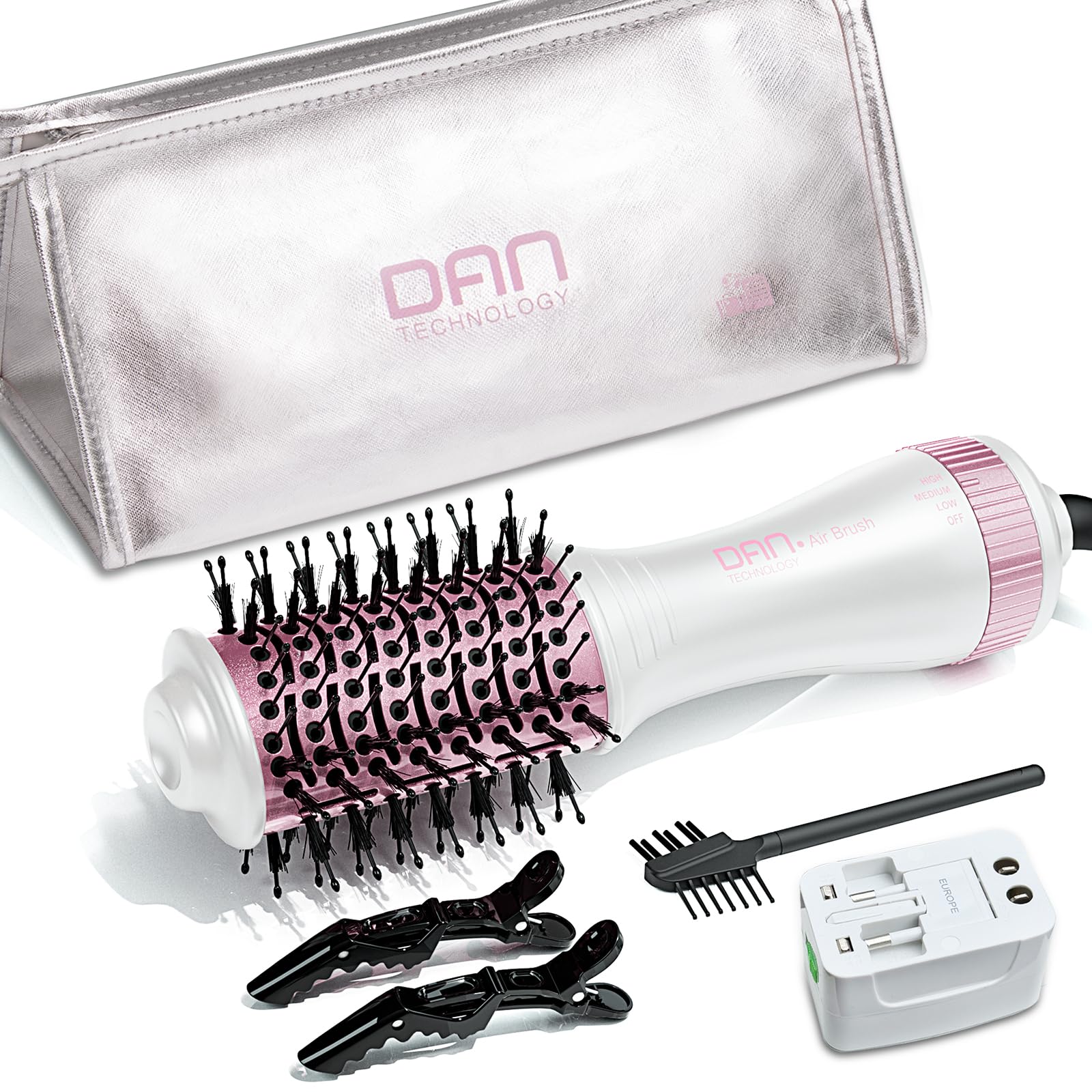 Dual Voltage Hair Dryer Brush for Travel - 4 in 1 Blow Dryer & Styler Volumizer (110V-120V/220V-240V) - Compact Hair Styling Tool for Home & Salon Use