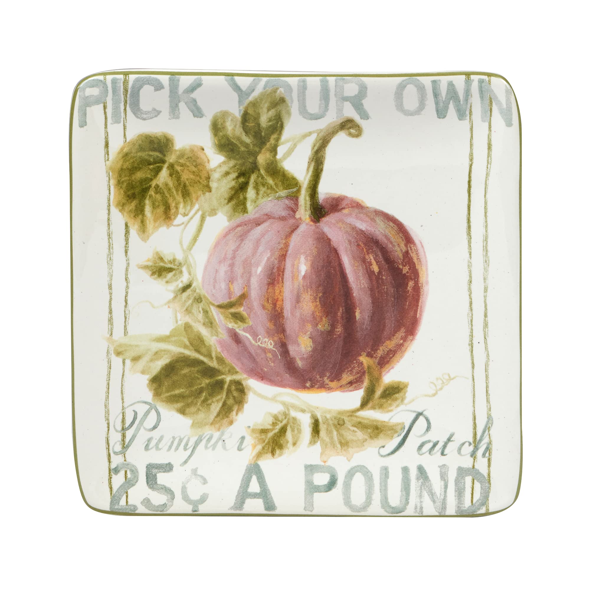 Certified International Autumn Harvest 4-Piece Square Canape & Luncheon Plate Set - Elegant Small Appetizer Plates for Parties, Tea Time & Holiday Gatherings