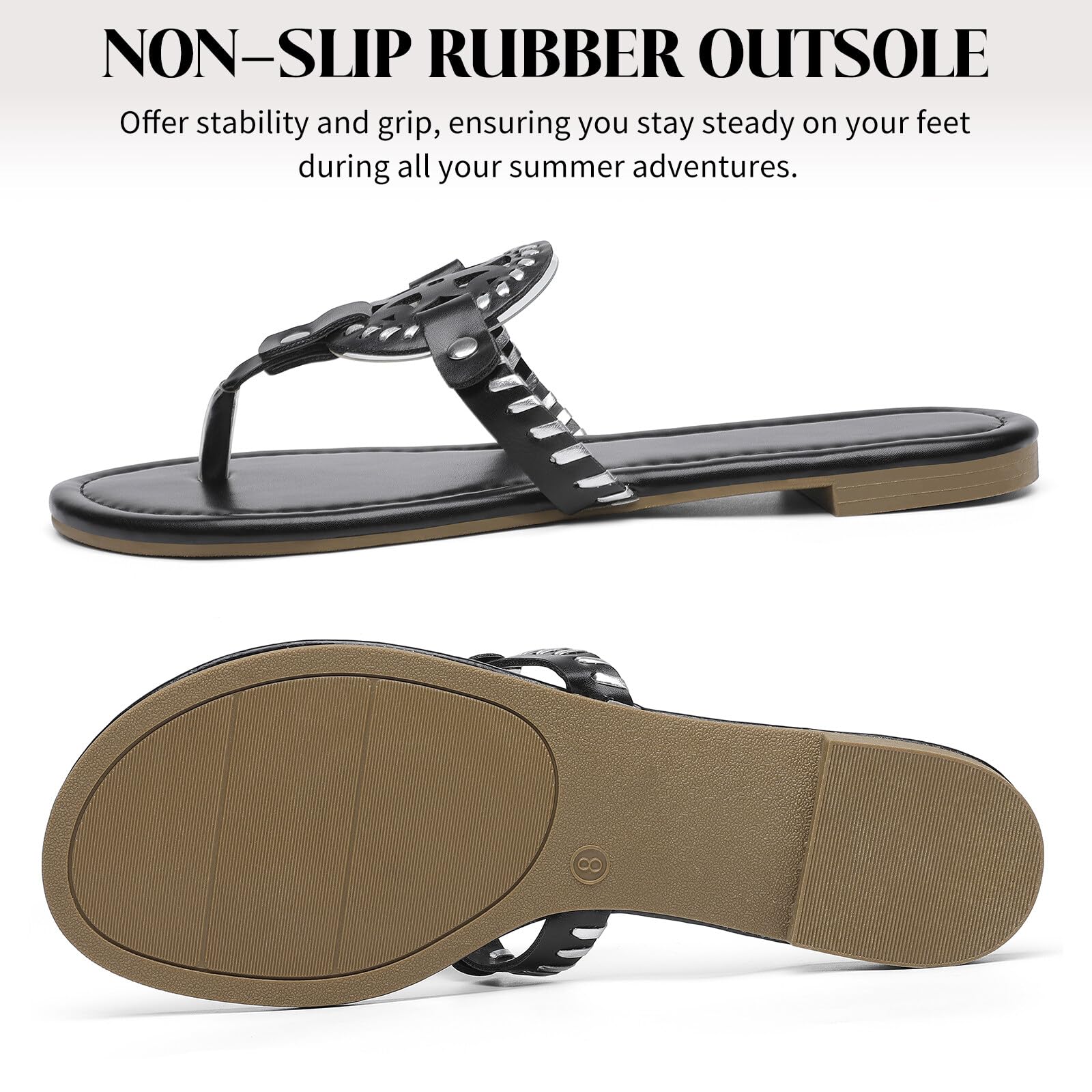 Katliu Women's Flat Sandals - Comfortable Flip Flop Thong Sandals for Summer | Cute Dressy Beach Sandals for Women | Perfect for Vacation, Poolside & Casual Outings