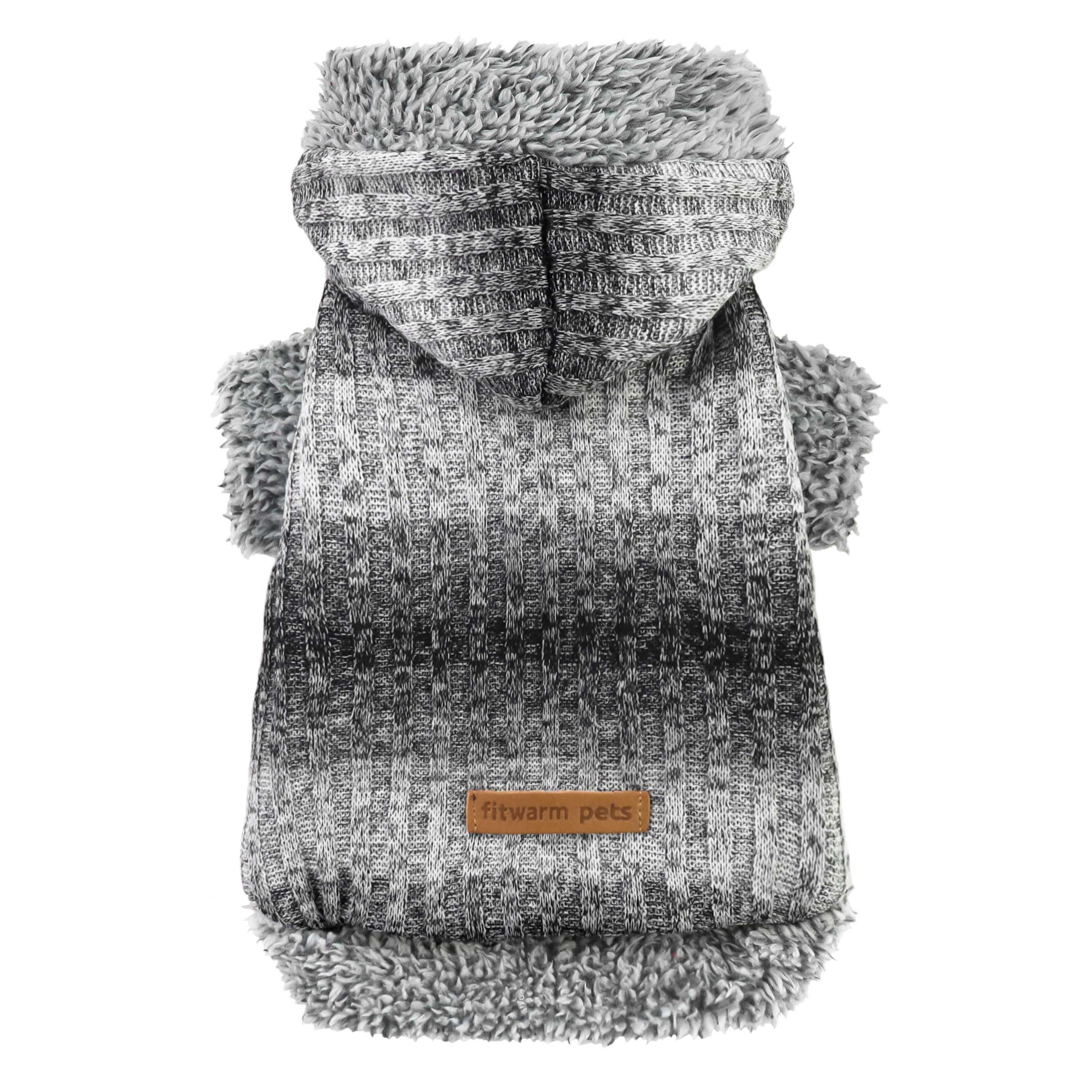 Fitwarm Fuzzy Dog Sweater - Knitted Winter Pet Clothes for Small Dogs & Cats - Cozy Hooded Outfit for Puppies & Kittens in Heather Grey & Black (XXL) - Perfect for Cold Weather Walks & Indoor Comfort