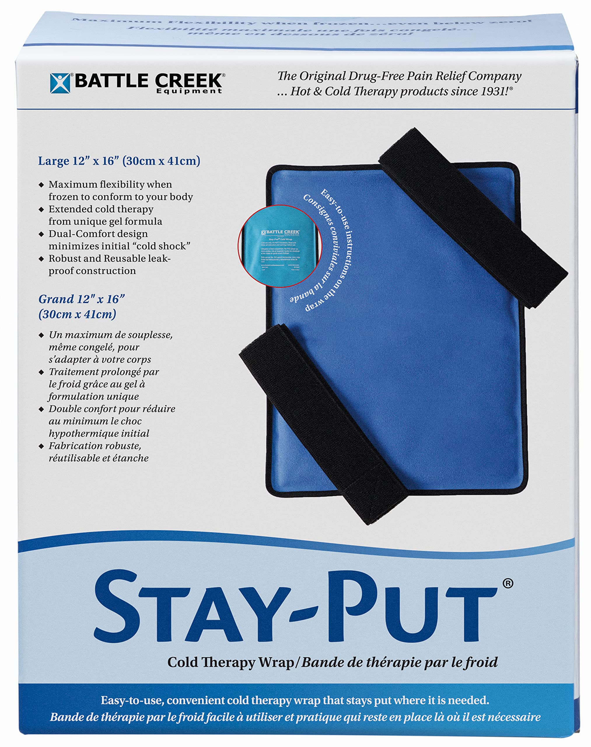 Stay-Put® Large Cold Therapy Wrap (12” x 16”) – Reusable Ice Pack with Adjustable Straps for Back, Hip & Thigh Pain Relief – Ideal for Post-Surgery Recovery, Sports Injuries & Arthritis Pain Management