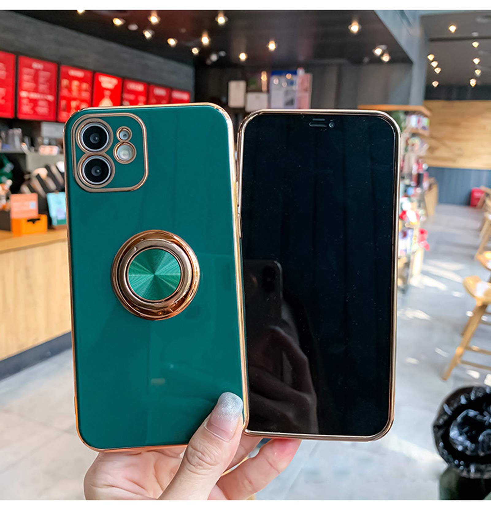 UnnFiko Shockproof Bumper Stand Case for iPhone 12 Pro Max - Soft TPU Protective Cover with 360° Rotating Ring Holder & Kickstand, Car Mount Compatible (Dark Green) | Perfect for Work, Travel & Daily Use
