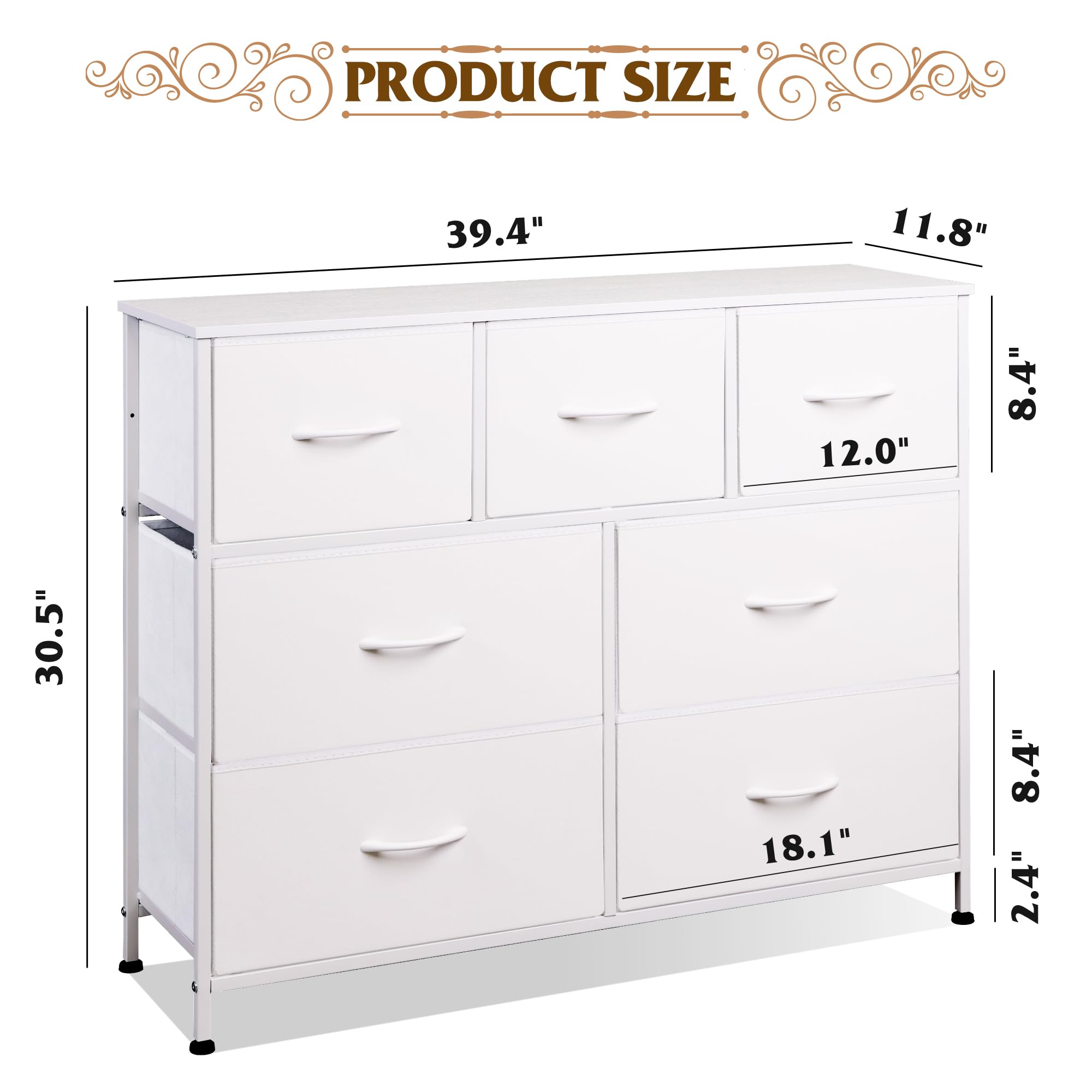 WLIVE 7-Drawer Dresser TV Stand - White Fabric Storage Tower with Sturdy Steel Frame & Wood Top - Easy Pull Handle for Bedroom, Hallway, Entryway & Closet Organization - Perfect for Small Spaces & Apartment Living